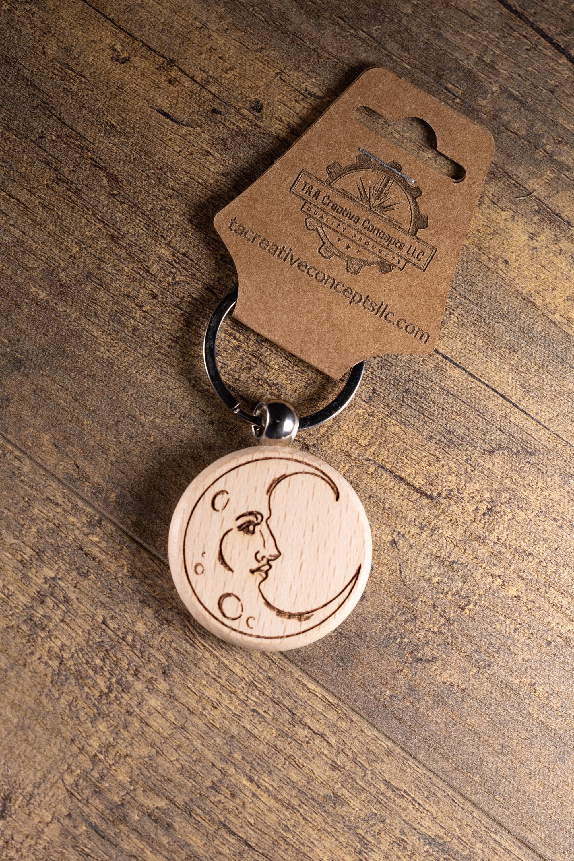 Laser Engraved Moon Keychain / Bag Charm – Hardwood with Stainless Hardware – Celestial Lover Gift