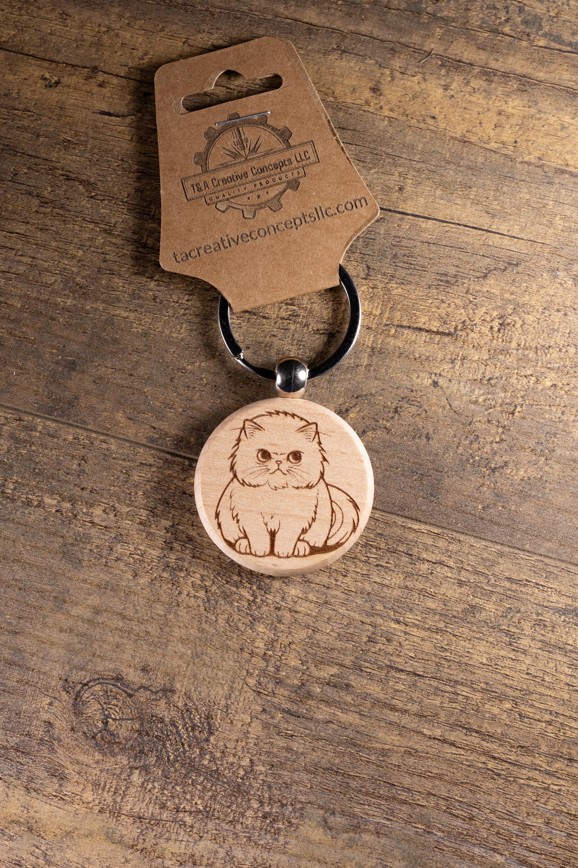 Laser Engraved Wood Cat Keychain / Bag Charm – Cute Cat Lover Gift – Natural Wood Cat Accessory