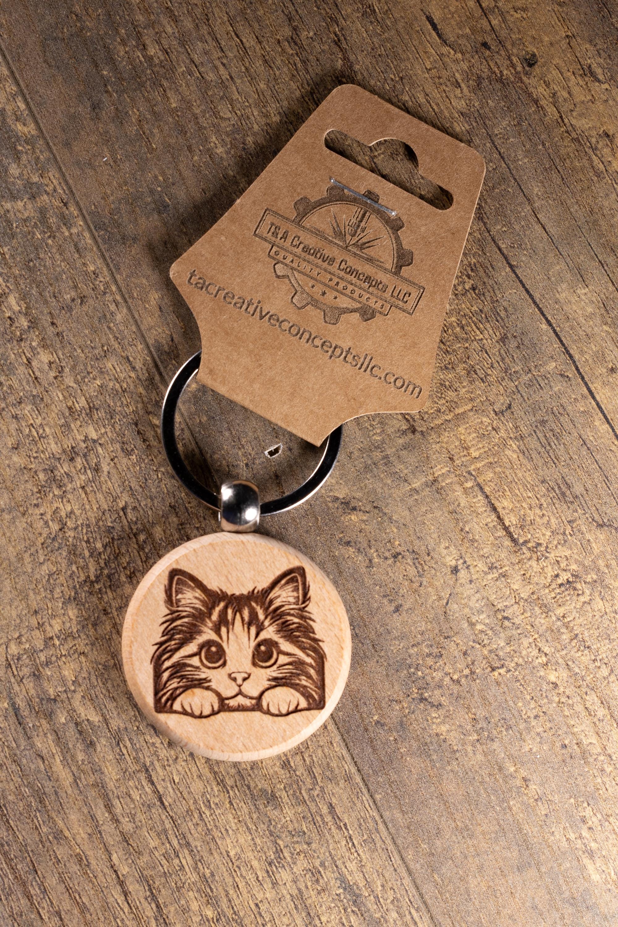 Laser Engraved Wood Cat Keychain / Bag Charm – Cute Cat Lover Gift – Natural Wood Cat Accessory