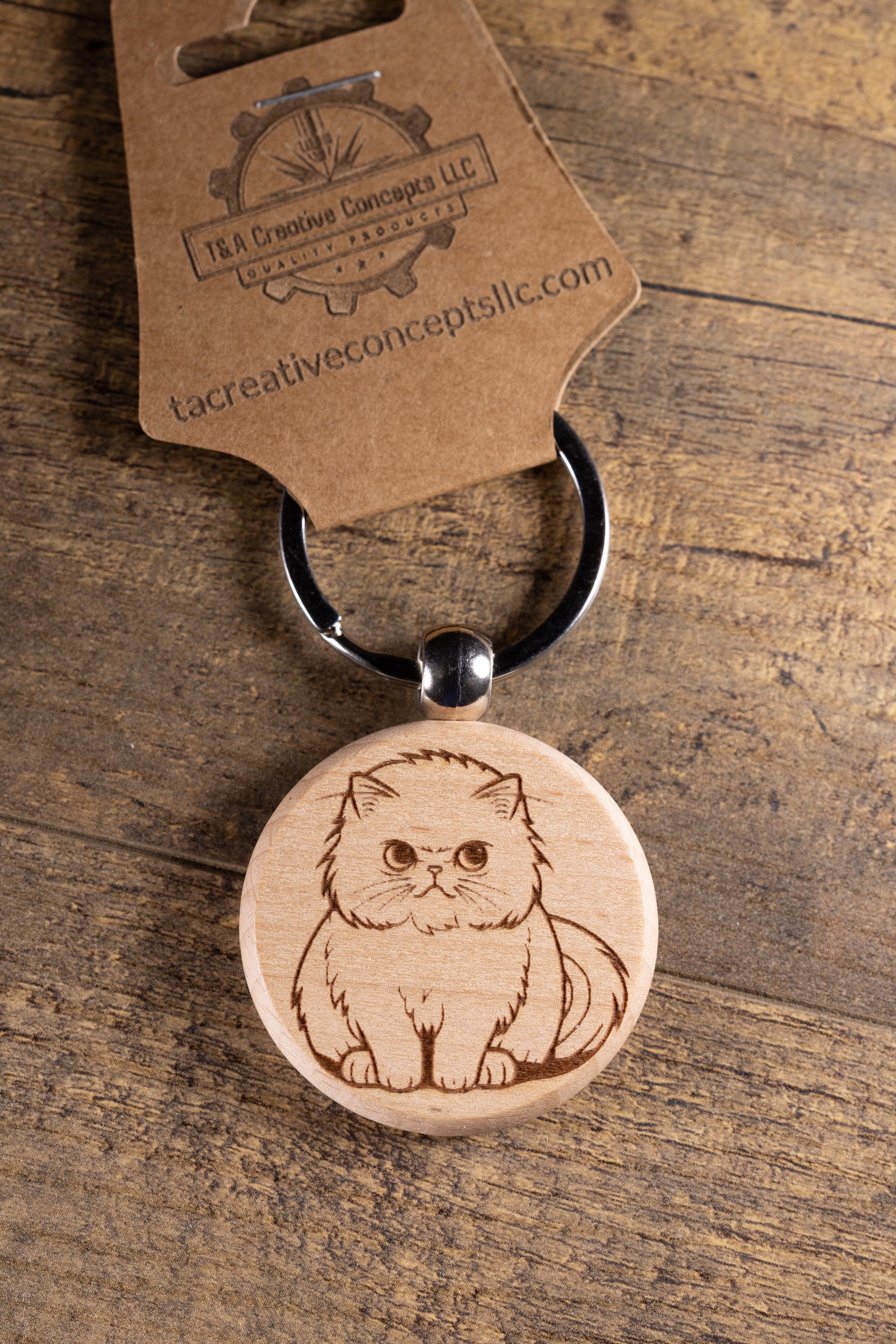 Laser Engraved Wood Cat Keychain / Bag Charm – Cute Cat Lover Gift – Natural Wood Cat Accessory