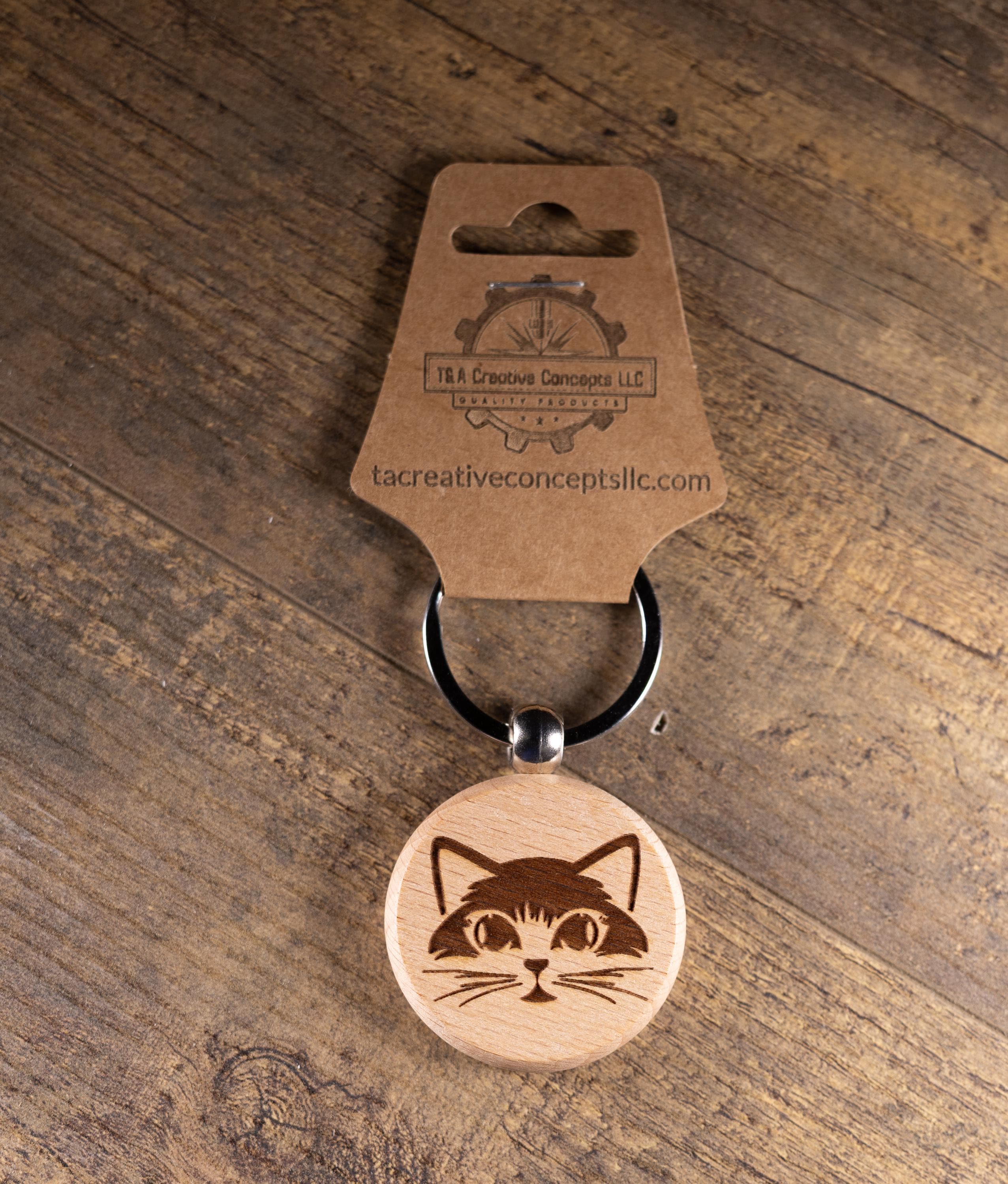 Laser Engraved Wood Cat Keychain / Bag Charm – Cute Cat Lover Gift – Natural Wood Cat Accessory