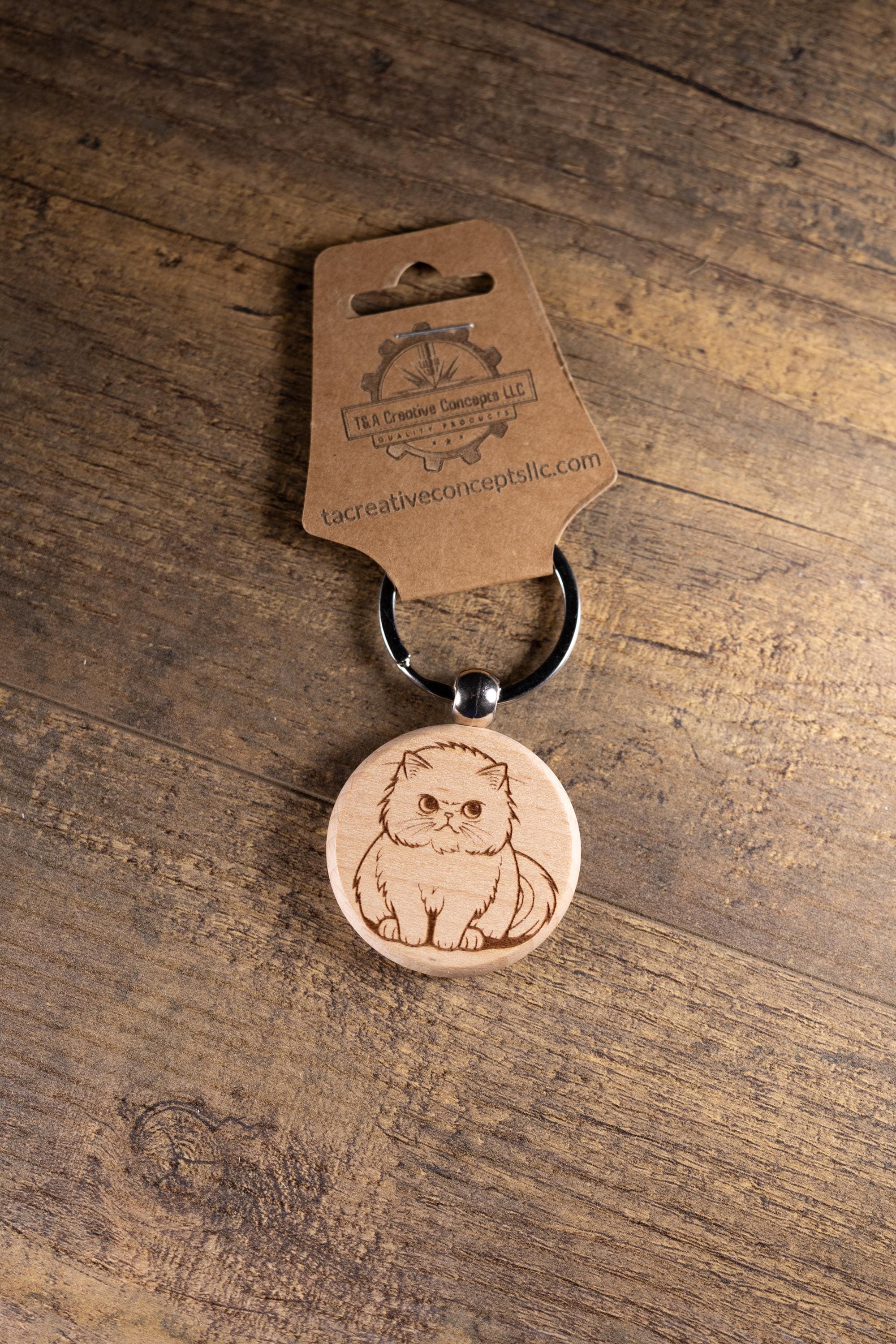 Laser Engraved Wood Cat Keychain / Bag Charm – Cute Cat Lover Gift – Natural Wood Cat Accessory