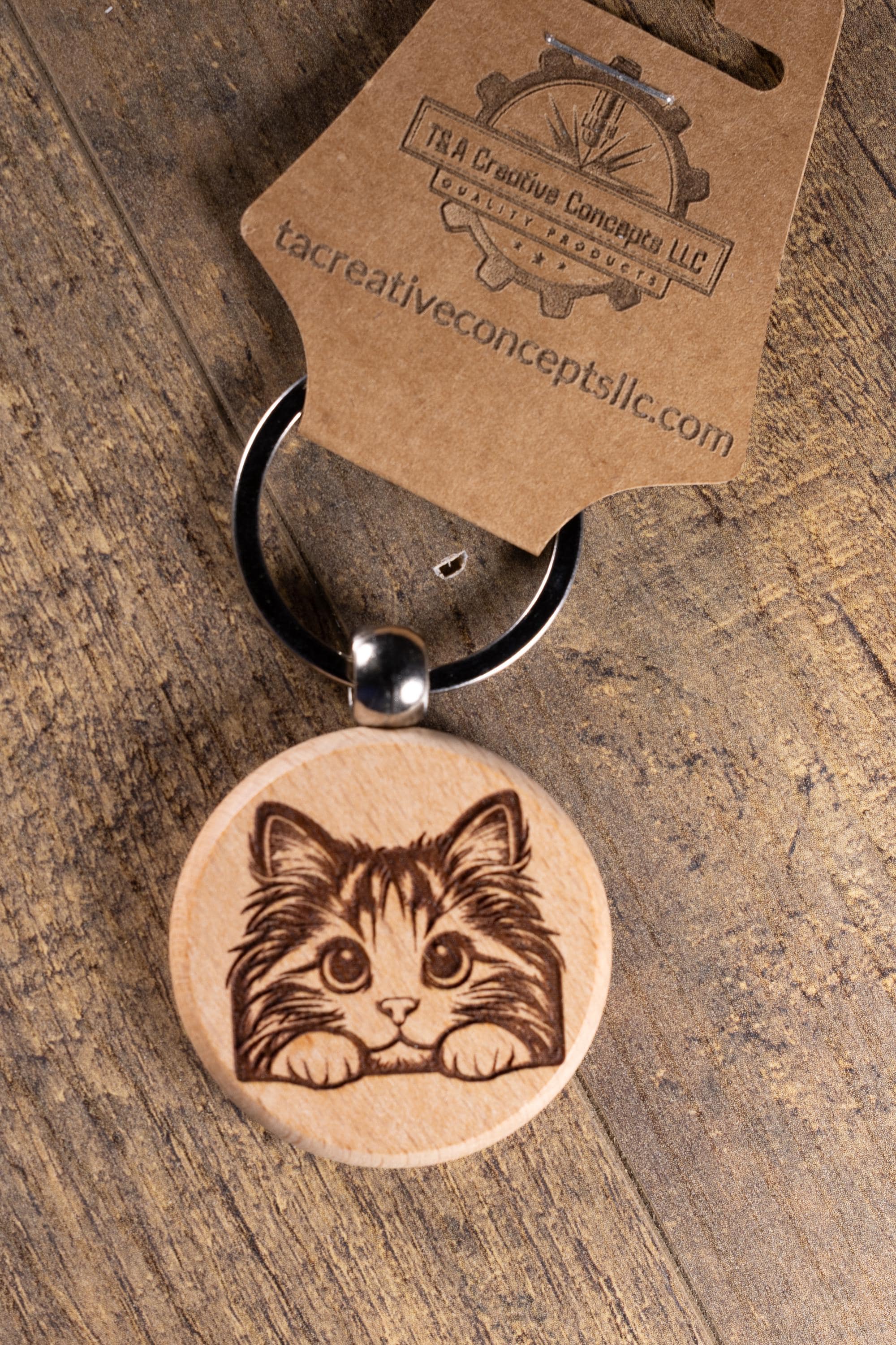 Laser Engraved Wood Cat Keychain / Bag Charm – Cute Cat Lover Gift – Natural Wood Cat Accessory