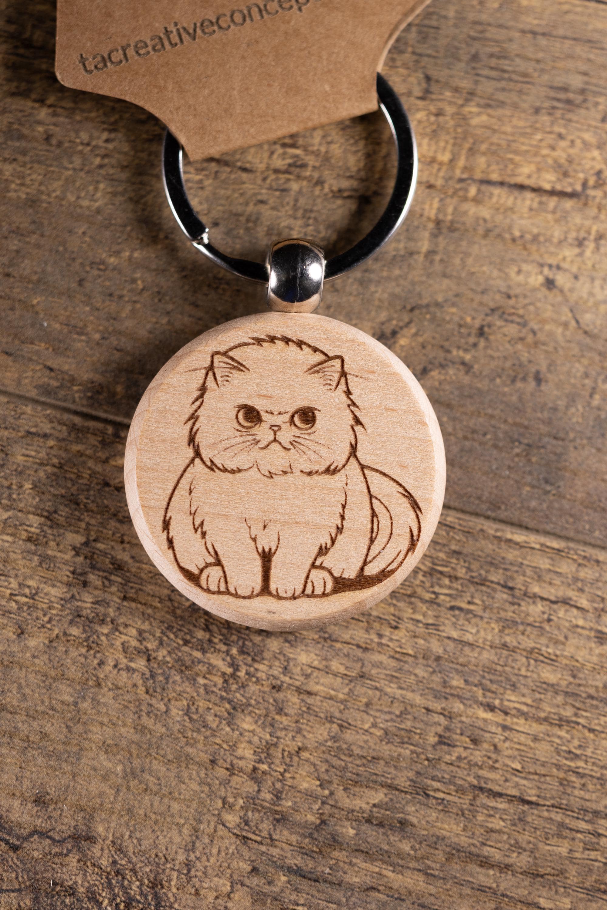 Laser Engraved Wood Cat Keychain / Bag Charm – Cute Cat Lover Gift – Natural Wood Cat Accessory