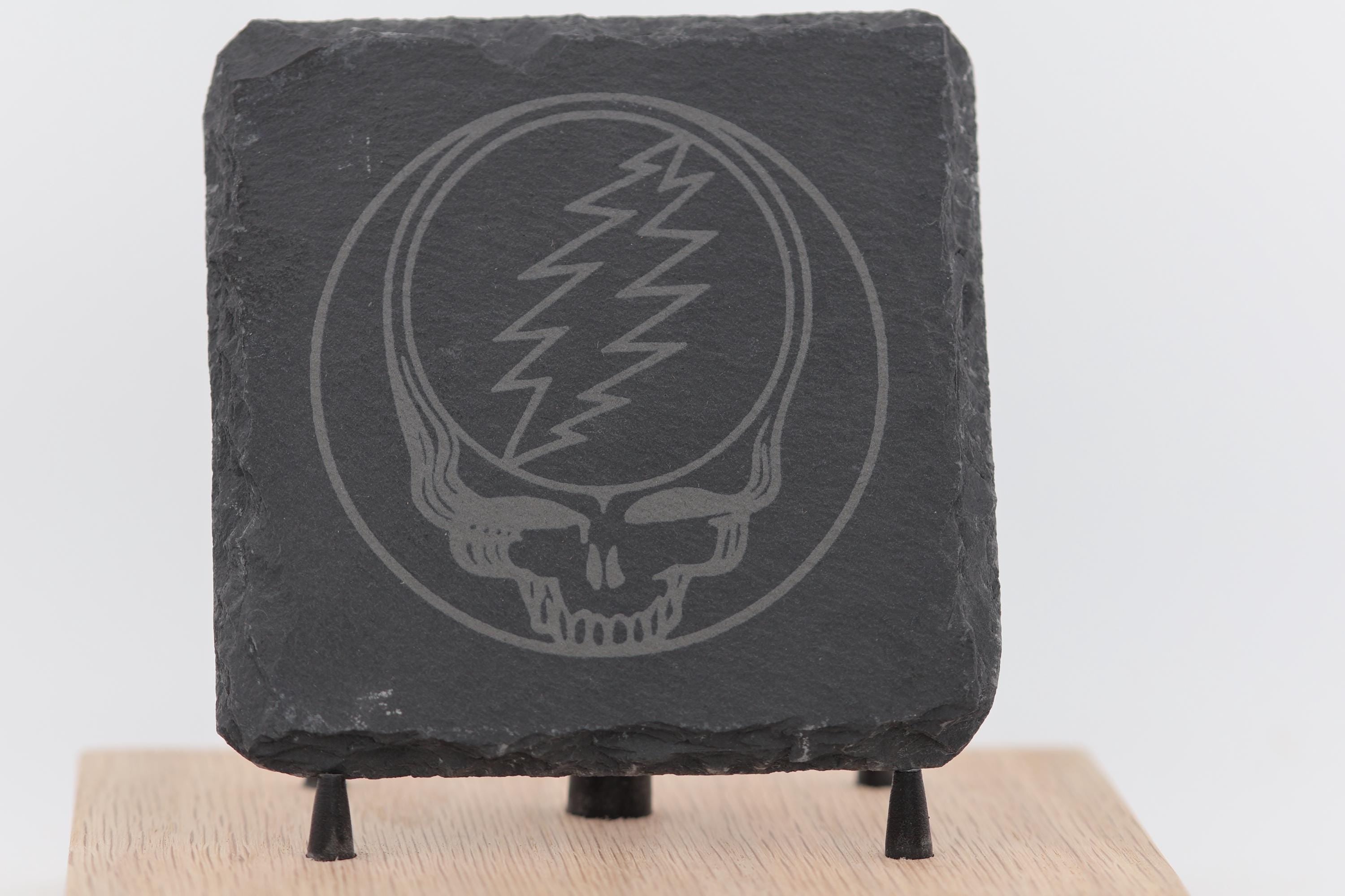 Grateful dead steal your face coasters – 4"x4", set of 4, laser engraved slate, non-marking pads, home bar gift