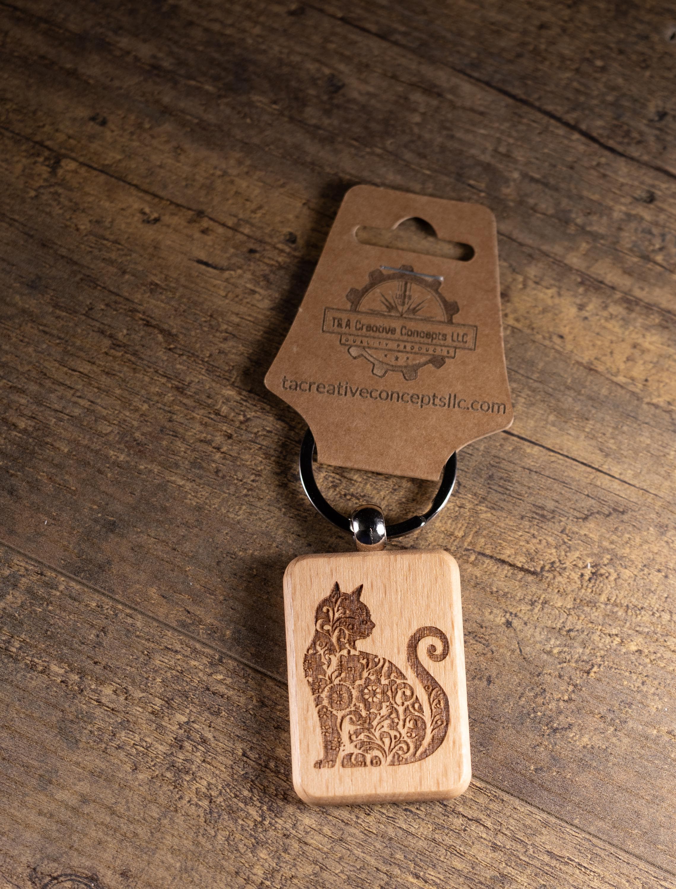 Laser Engraved Wood Cat Keychain / Bag Charm – Cute Cat Lover Gift – Natural Wood Cat Accessory