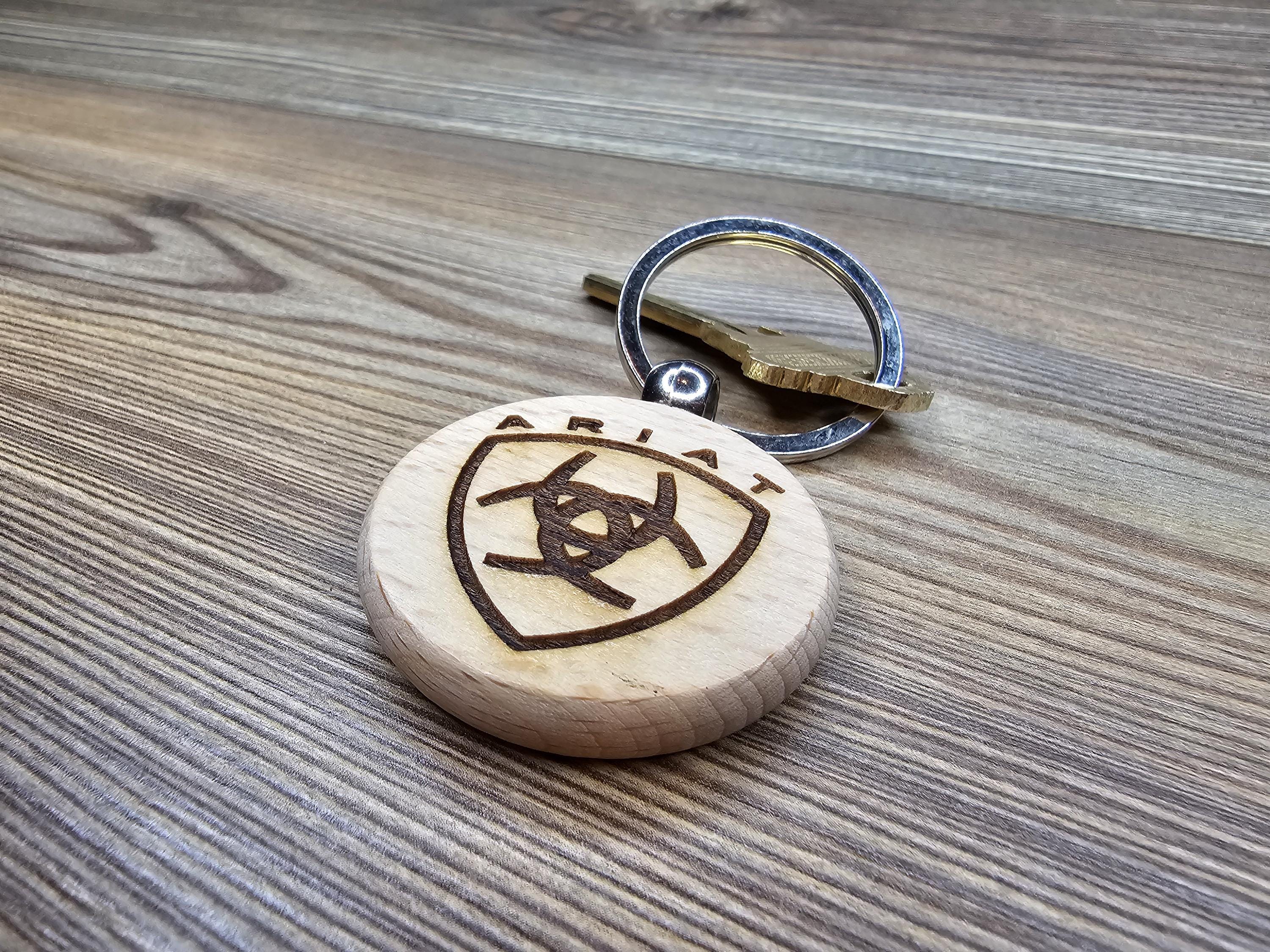 Ariat keychain / bag charm: laser engraved hardwood, equestrian cowboy gift
