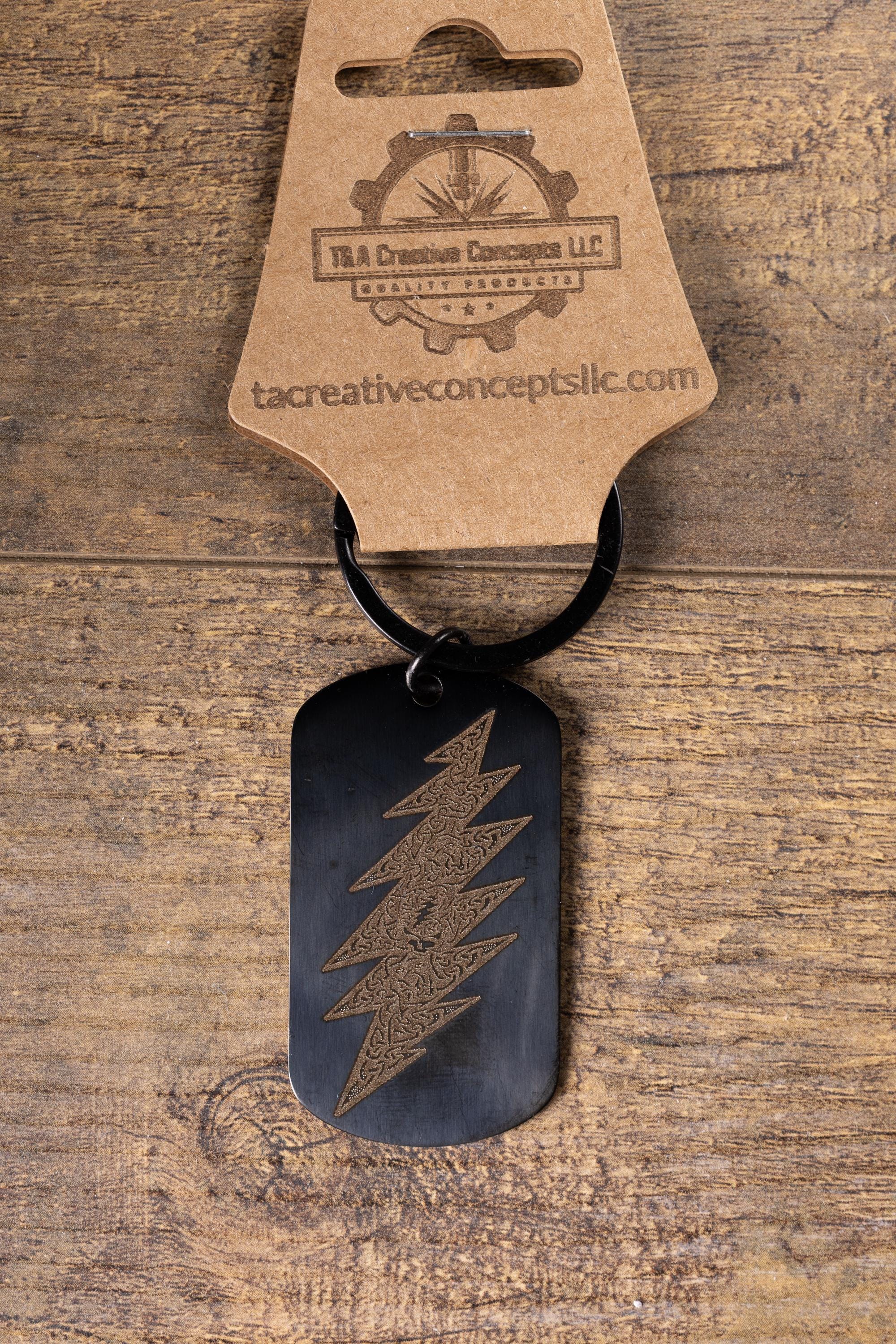 Black stainless grateful dead celtic bolt | laser engraved band design | durable metal gift for fans