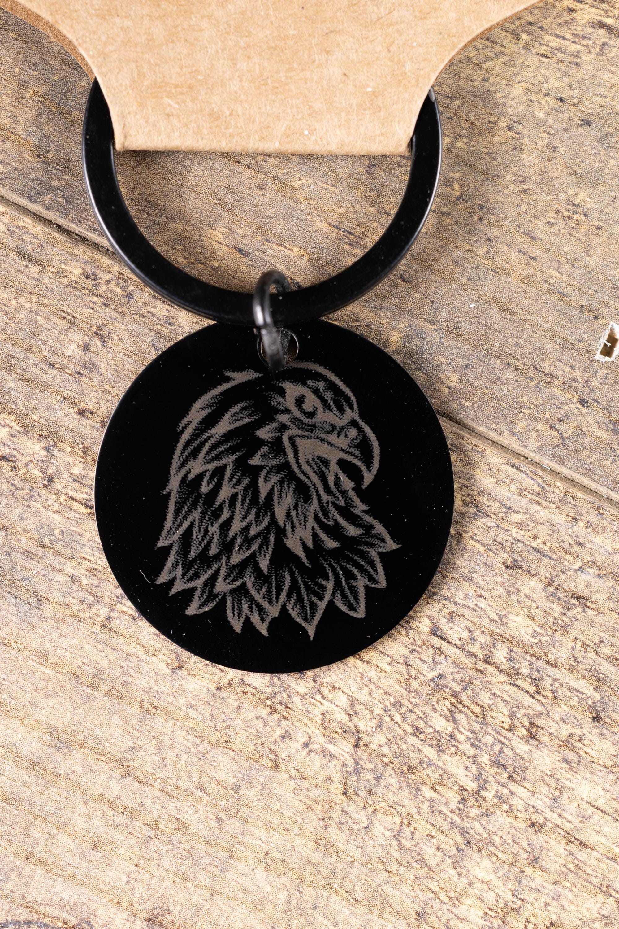 Black stainless steel american eagle keychain – laser engraved usa eagle gift for him – patriotic metal key ring