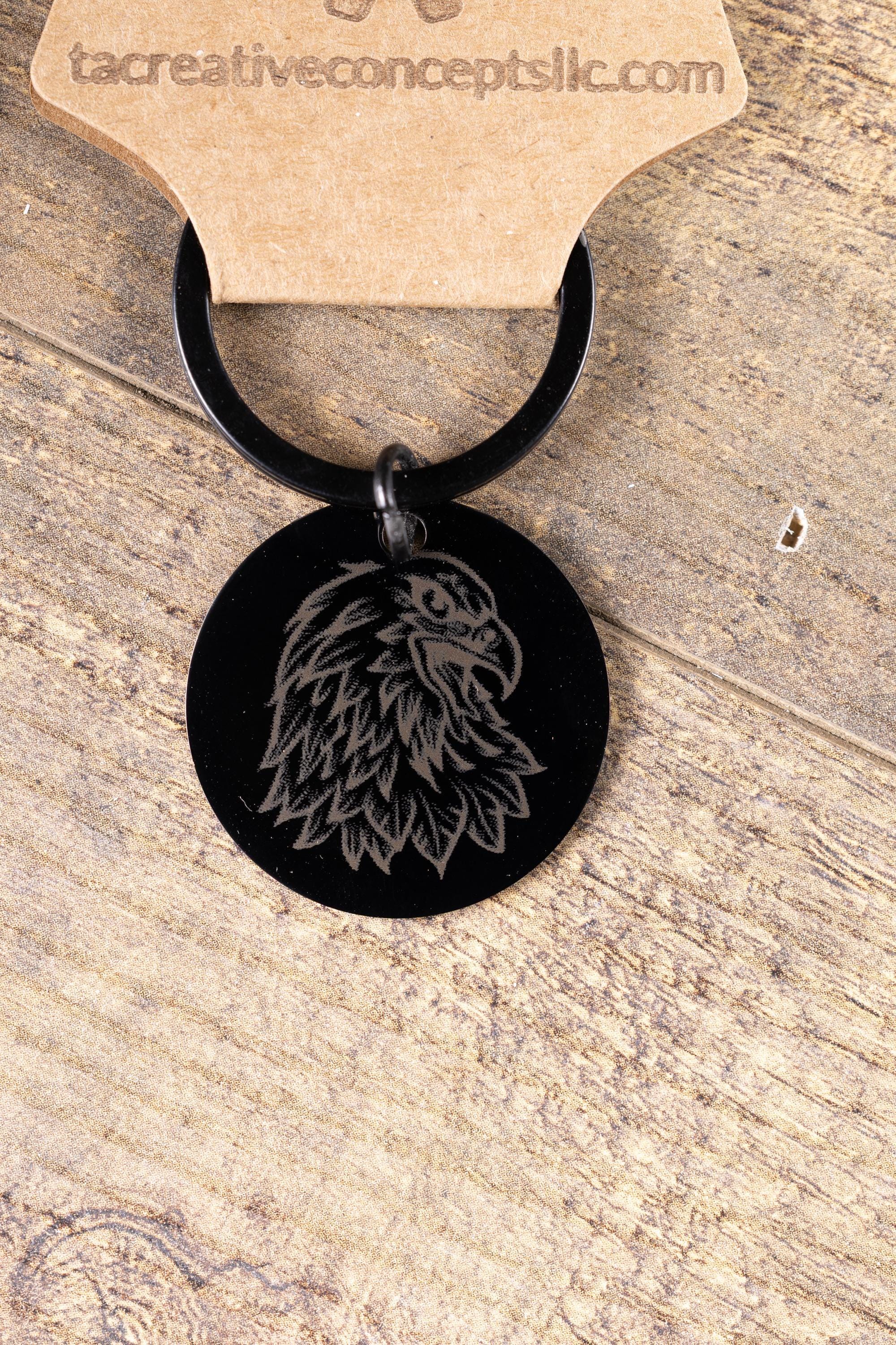 Black stainless steel american eagle keychain – laser engraved usa eagle gift for him – patriotic metal key ring