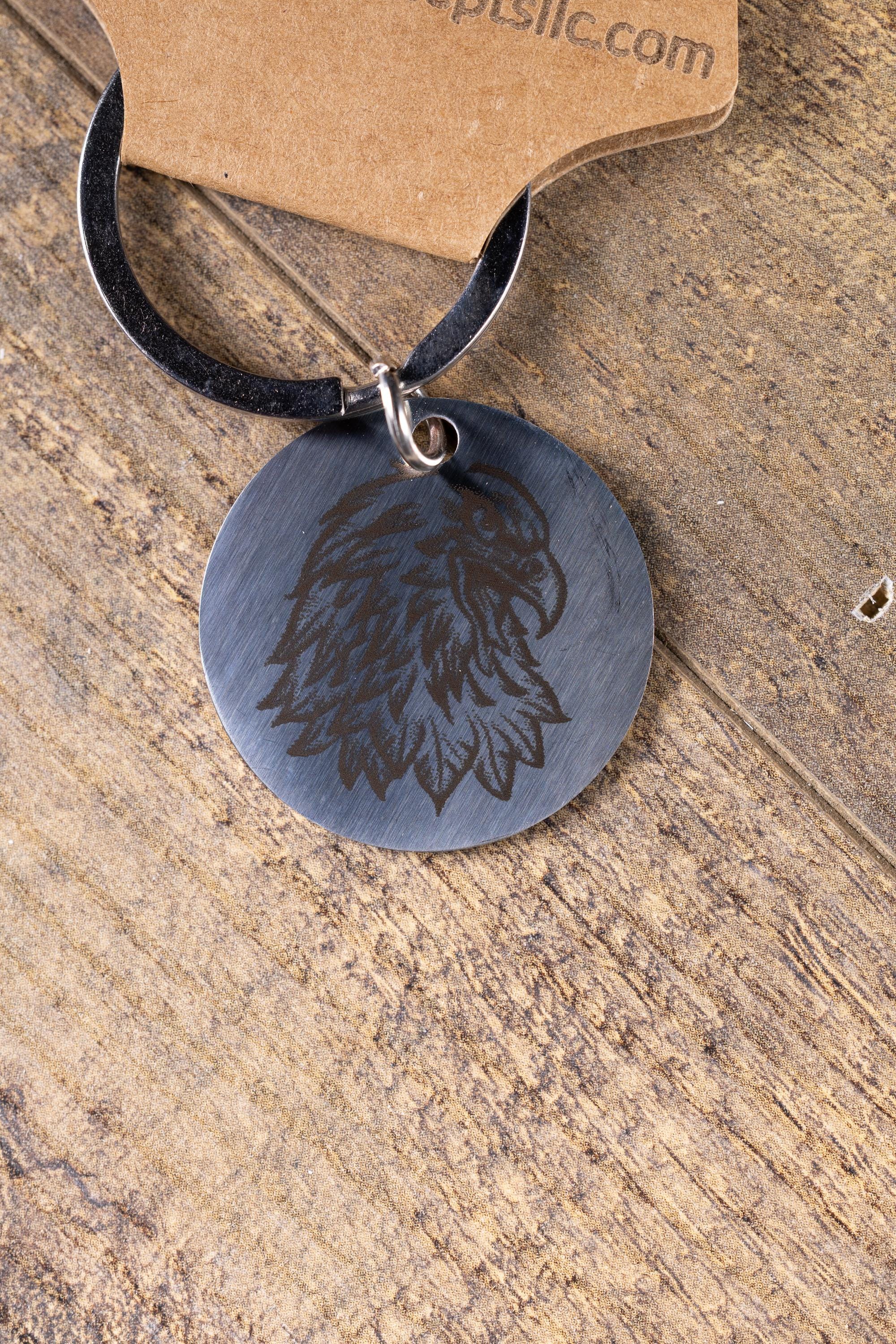 Polished stainless steel american eagle keychain - laser engraved metal eagle gift for him - patriotic usa key ring - stainless hardware