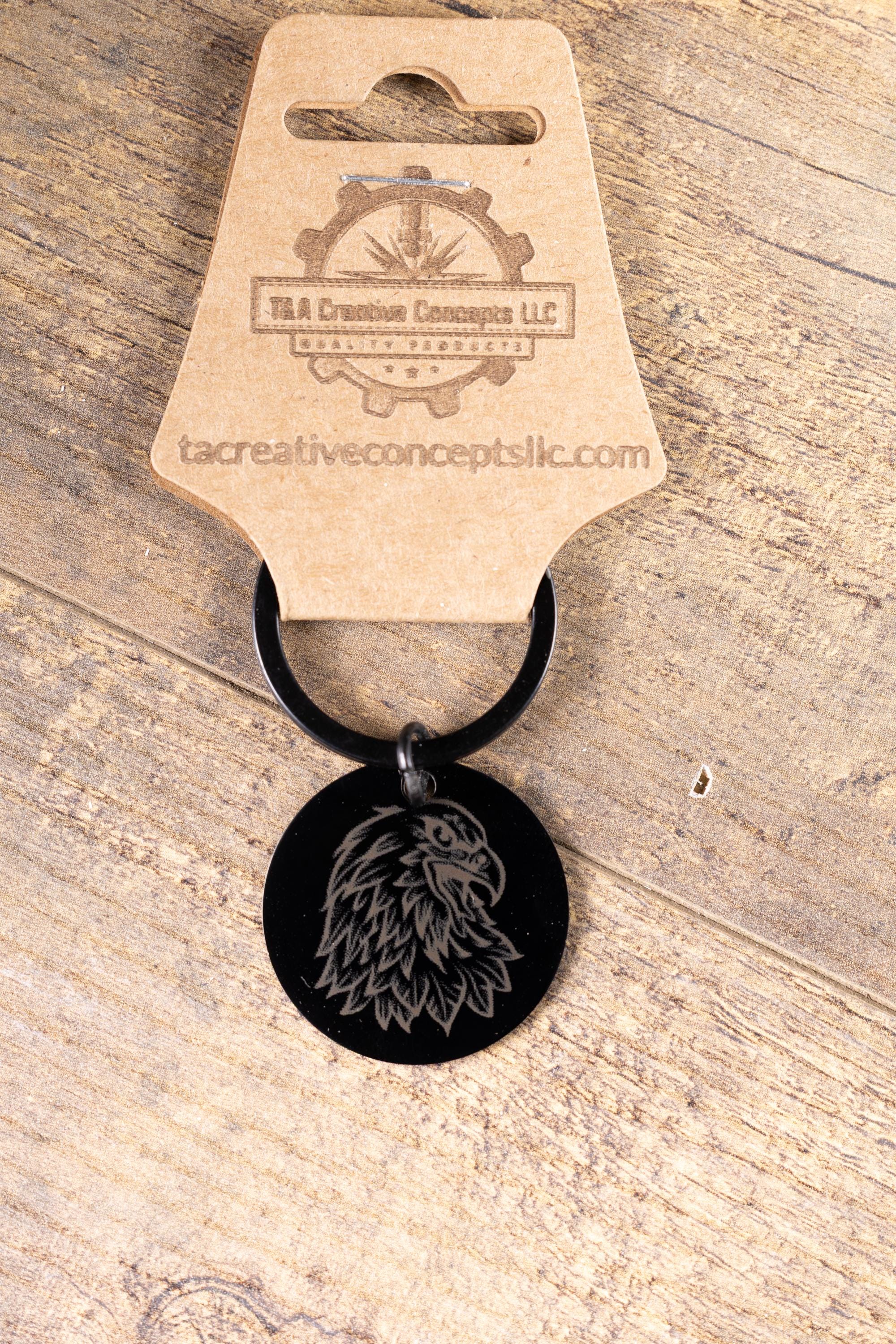 Black stainless steel american eagle keychain – laser engraved usa eagle gift for him – patriotic metal key ring