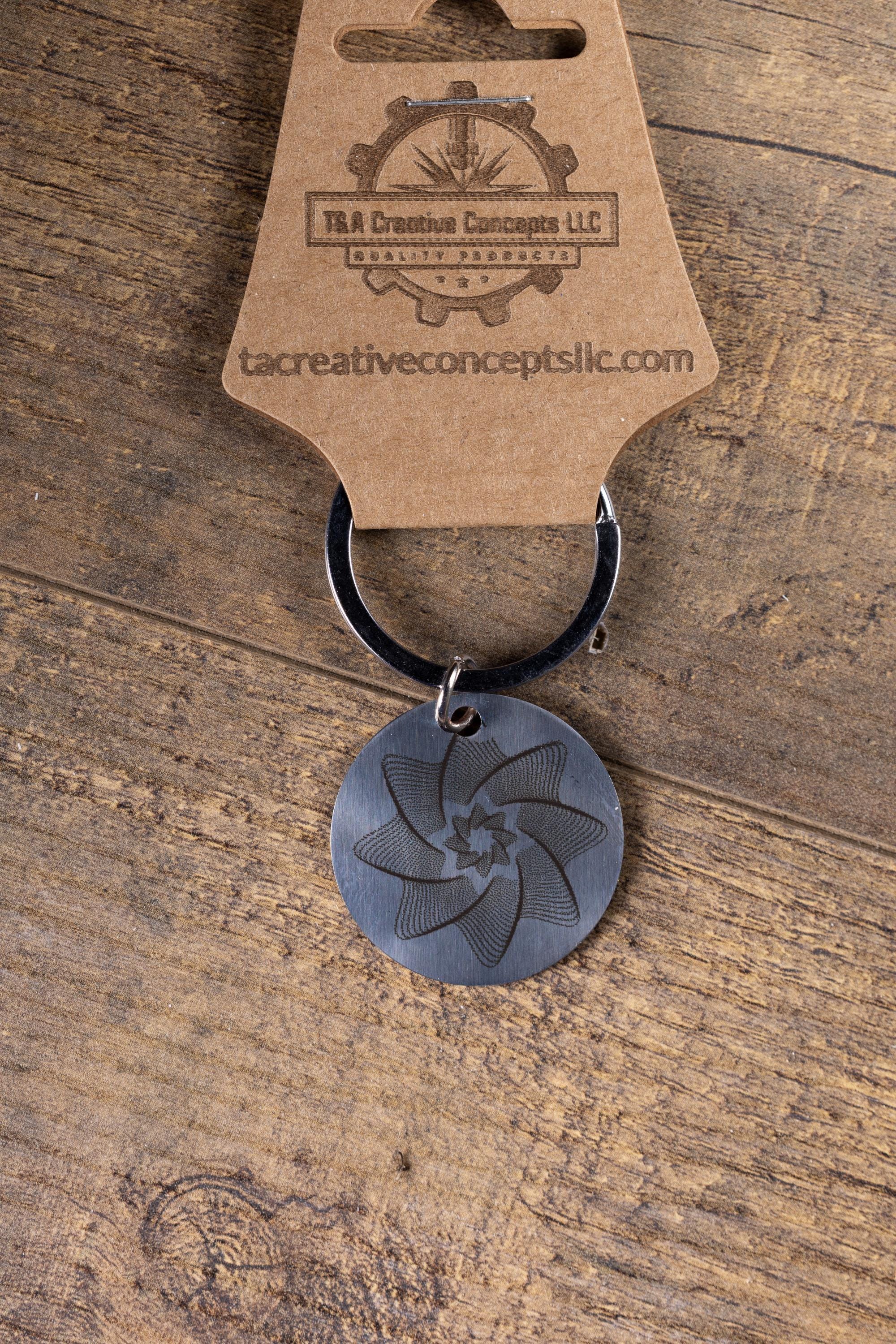 Polished stainless steel spiral line star keychain | laser engraved both sides | celestial gift | durable shiny key ring