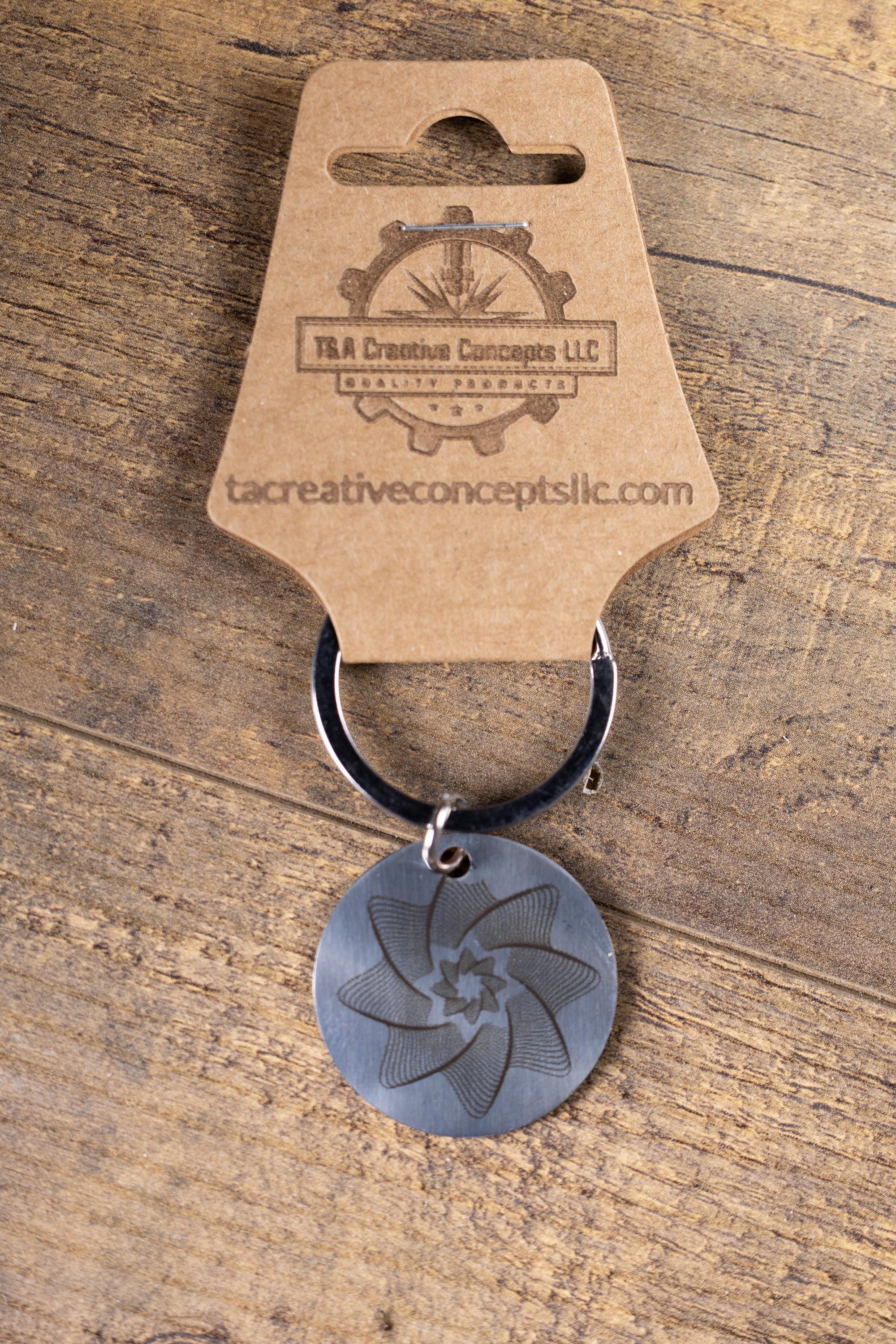 Polished stainless steel spiral line star keychain | laser engraved both sides | celestial gift | durable shiny key ring