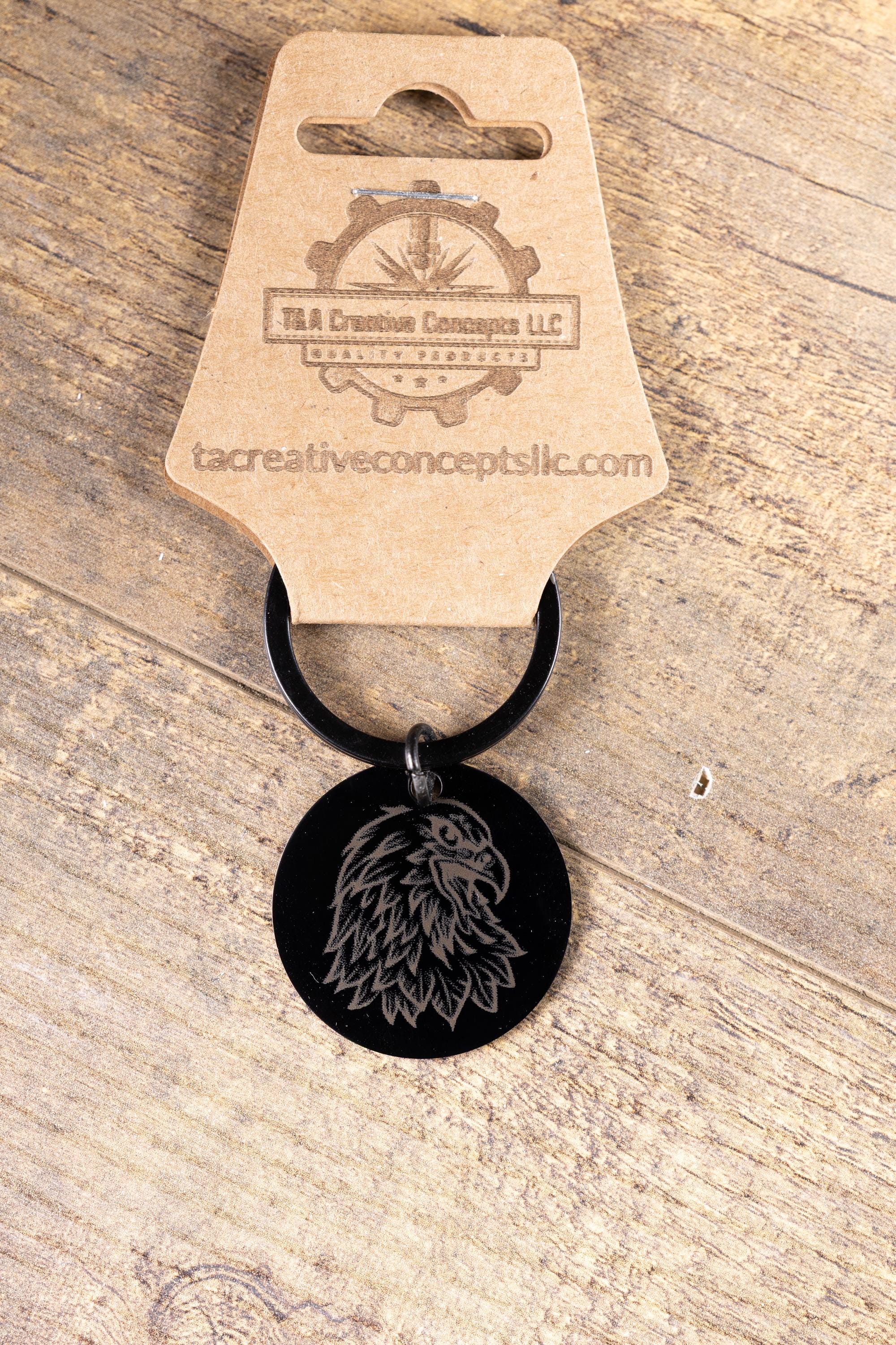Black stainless steel american eagle keychain – laser engraved usa eagle gift for him – patriotic metal key ring