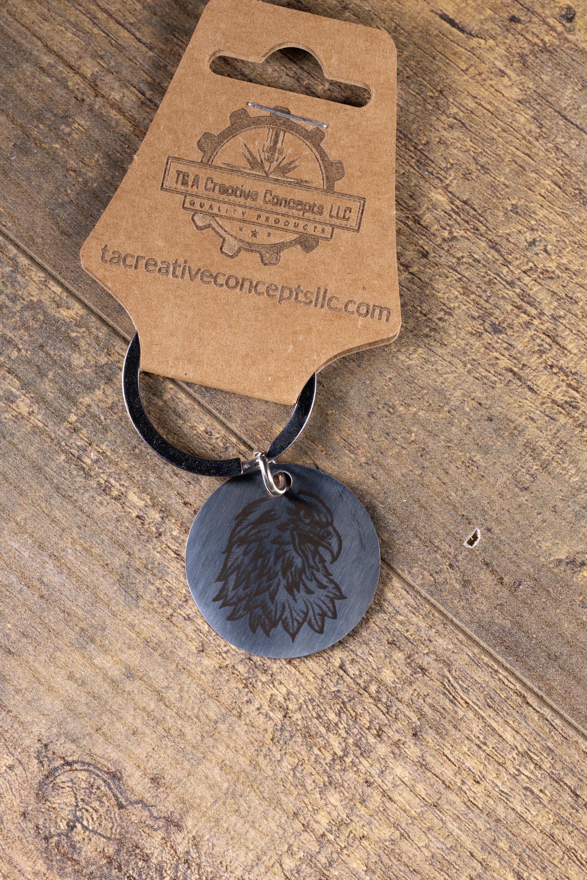 Polished stainless steel american eagle keychain - laser engraved metal eagle gift for him - patriotic usa key ring - stainless hardware