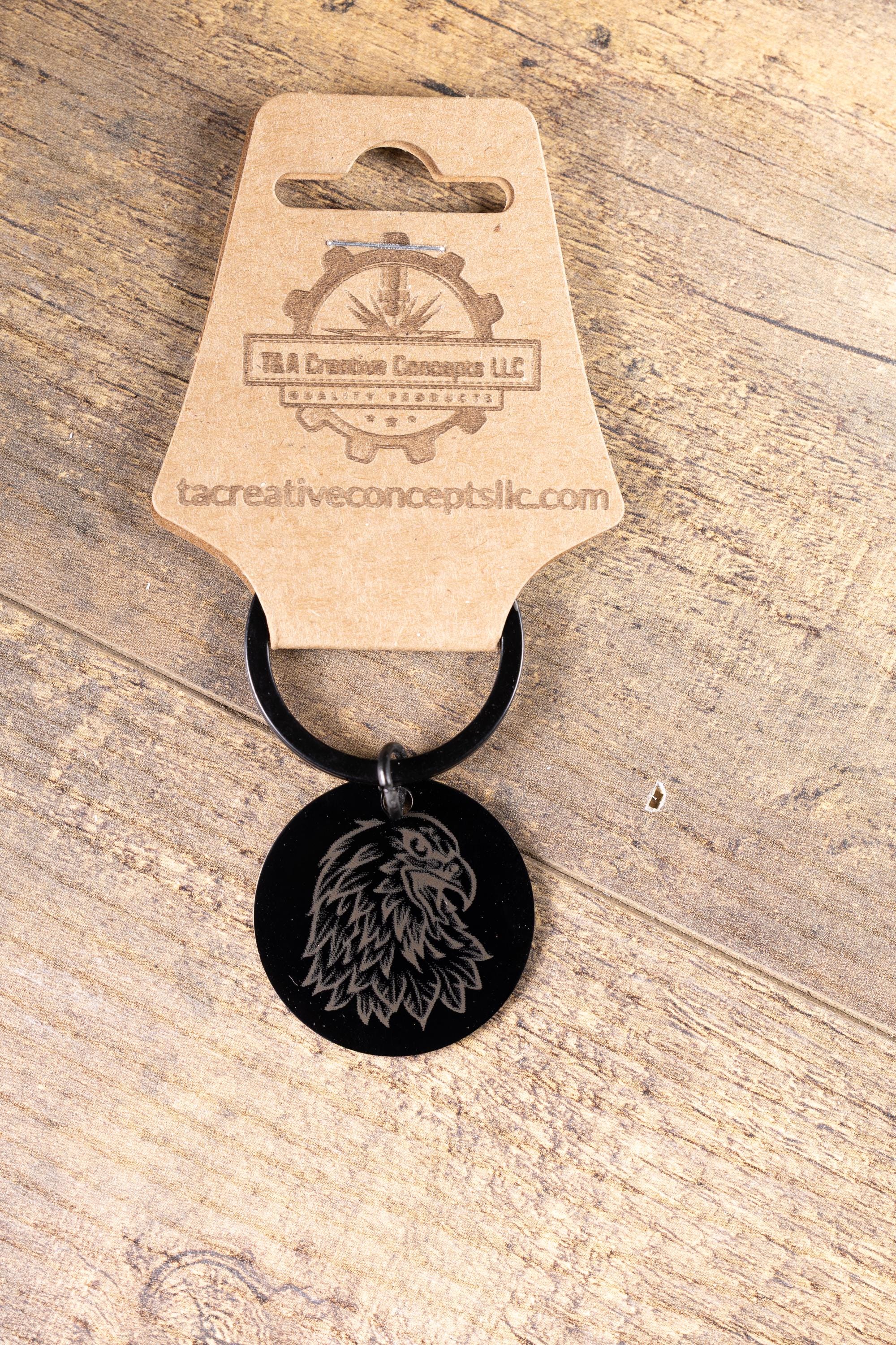 Black stainless steel american eagle keychain – laser engraved usa eagle gift for him – patriotic metal key ring