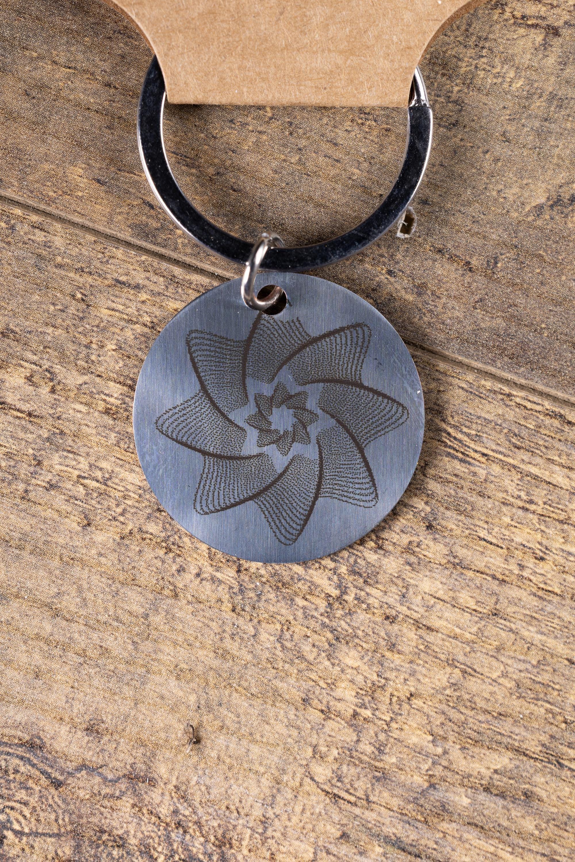 Polished stainless steel spiral line star keychain | laser engraved both sides | celestial gift | durable shiny key ring
