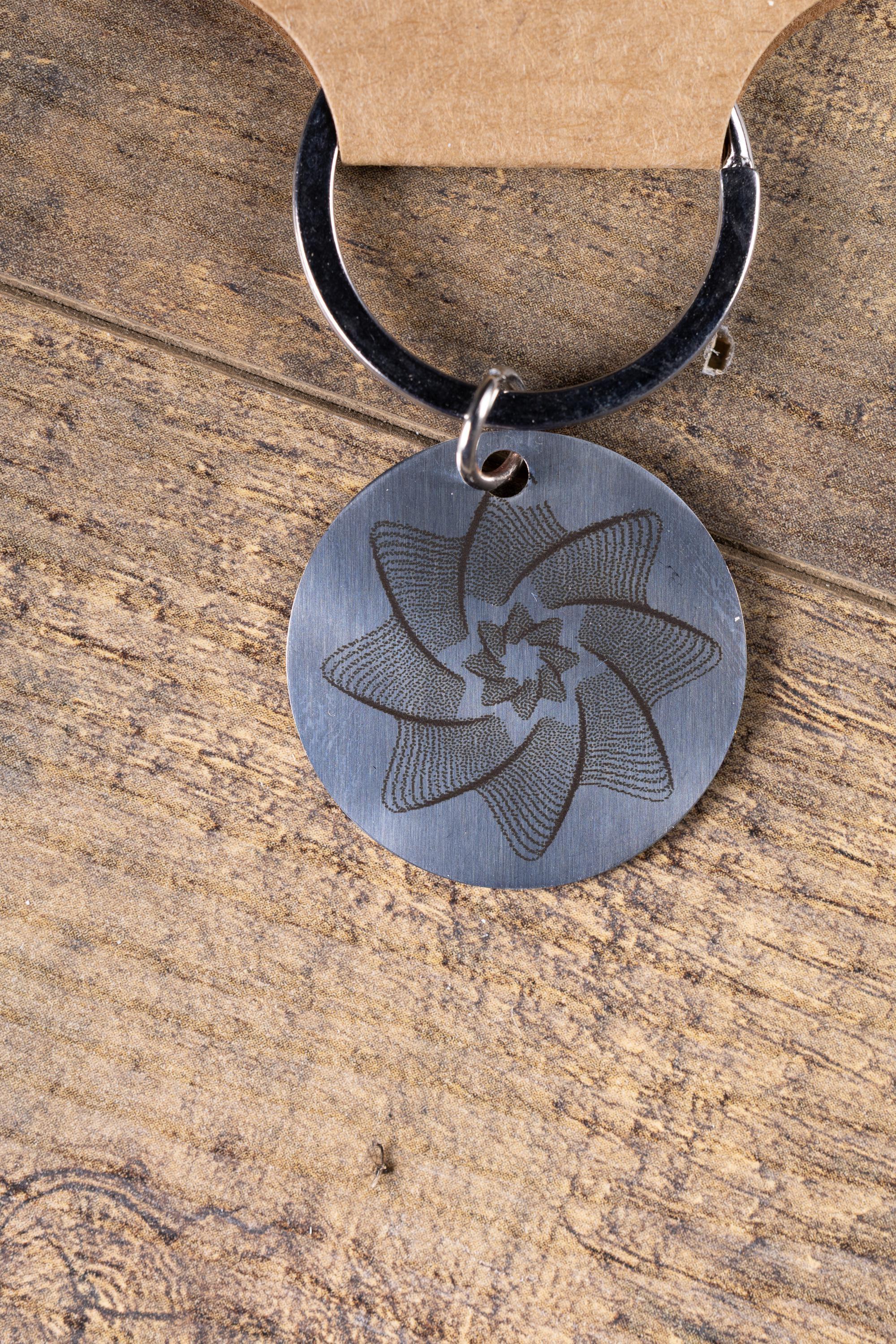 Polished stainless steel spiral line star keychain | laser engraved both sides | celestial gift | durable shiny key ring