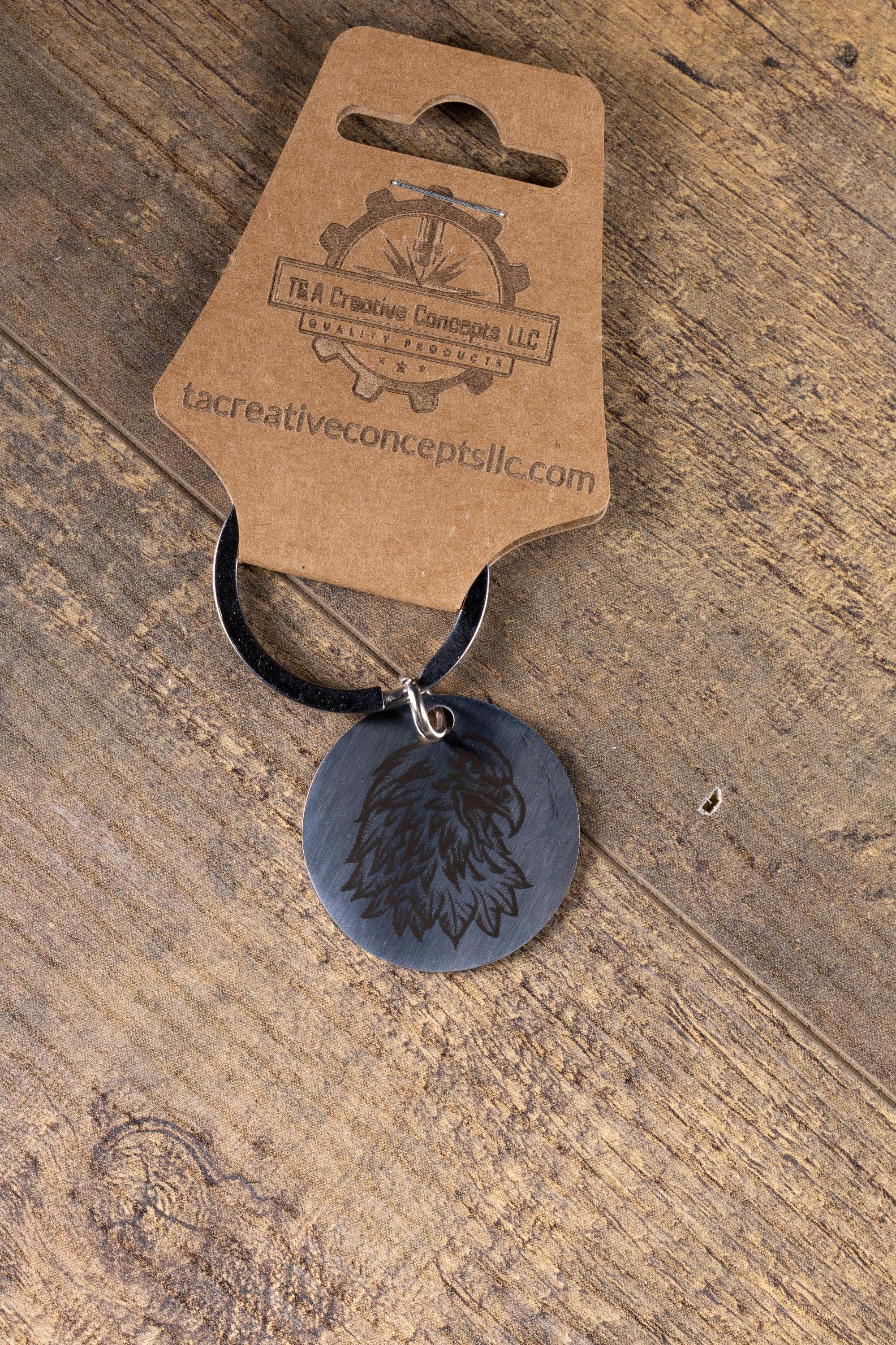 Polished stainless steel american eagle keychain - laser engraved metal eagle gift for him - patriotic usa key ring - stainless hardware
