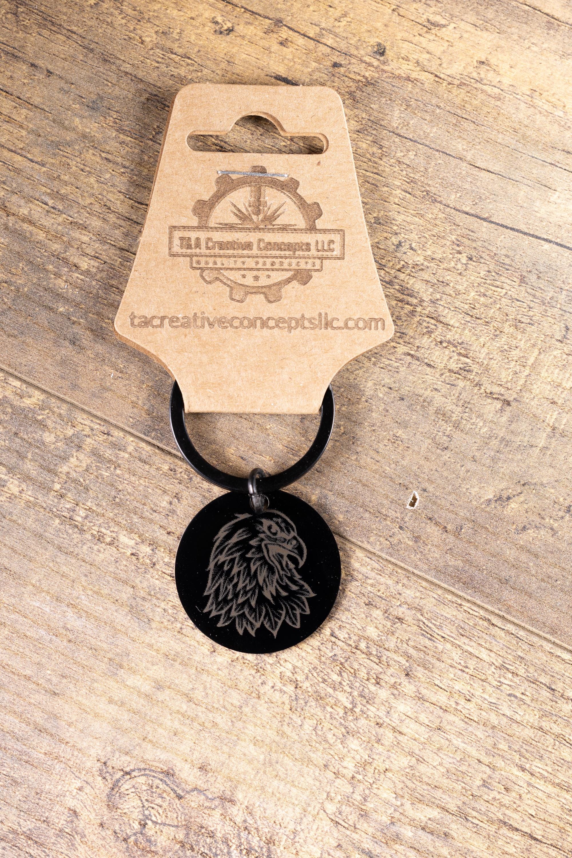 Black stainless steel american eagle keychain – laser engraved usa eagle gift for him – patriotic metal key ring