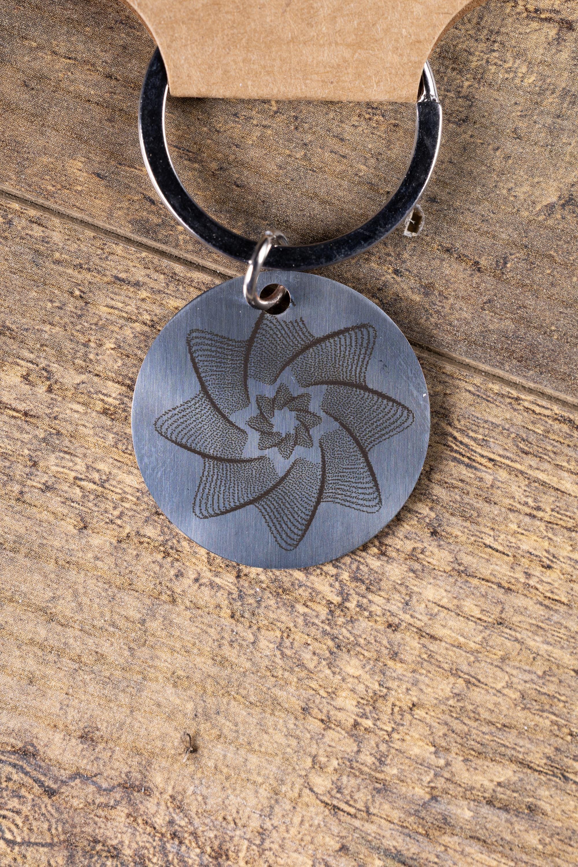 Polished stainless steel spiral line star keychain | laser engraved both sides | celestial gift | durable shiny key ring