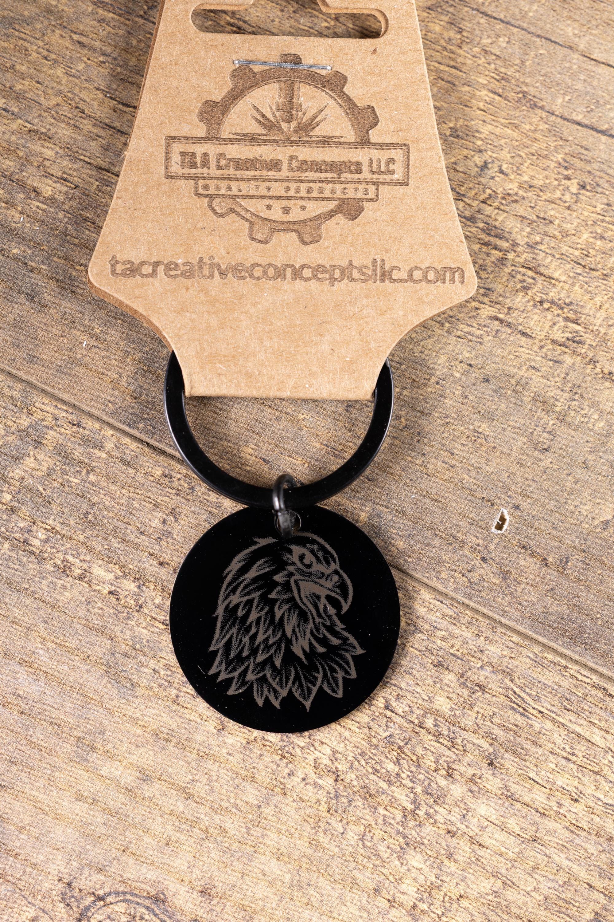 Black stainless steel american eagle keychain – laser engraved usa eagle gift for him – patriotic metal key ring