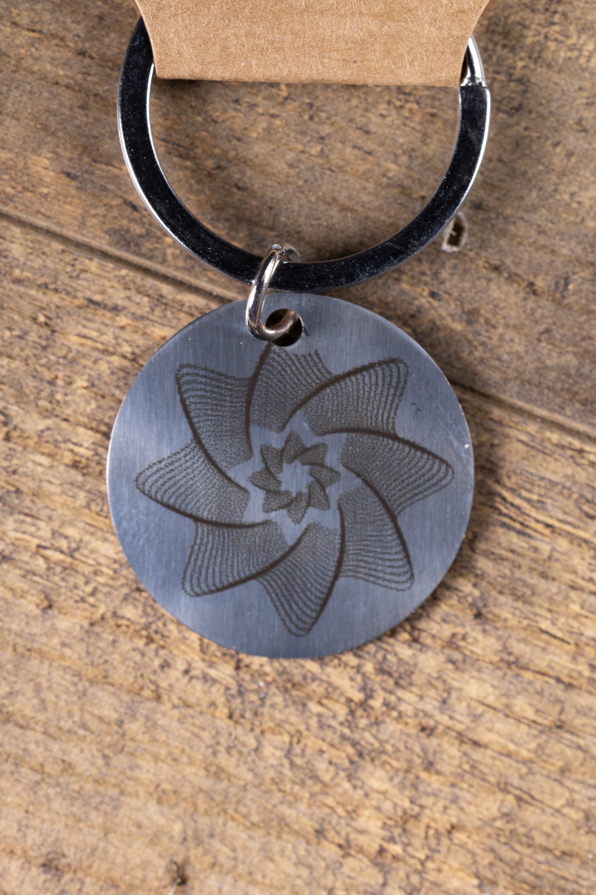 Polished stainless steel spiral line star keychain | laser engraved both sides | celestial gift | durable shiny key ring