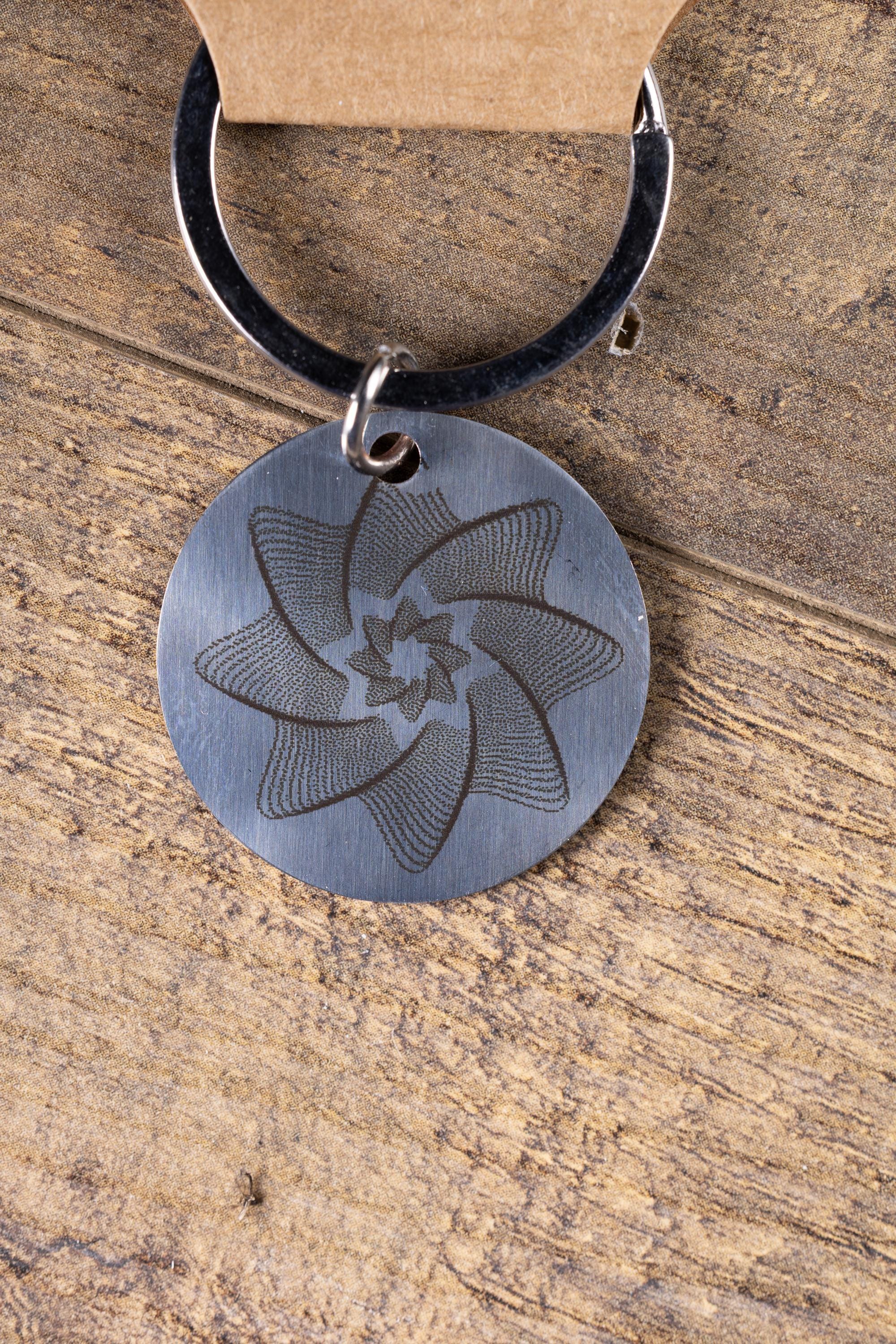 Polished stainless steel spiral line star keychain | laser engraved both sides | celestial gift | durable shiny key ring