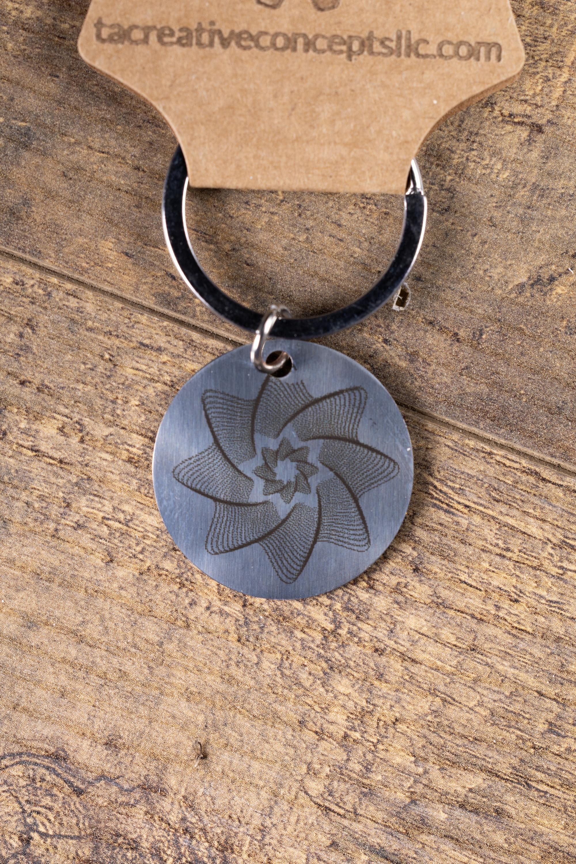 Polished stainless steel spiral line star keychain | laser engraved both sides | celestial gift | durable shiny key ring
