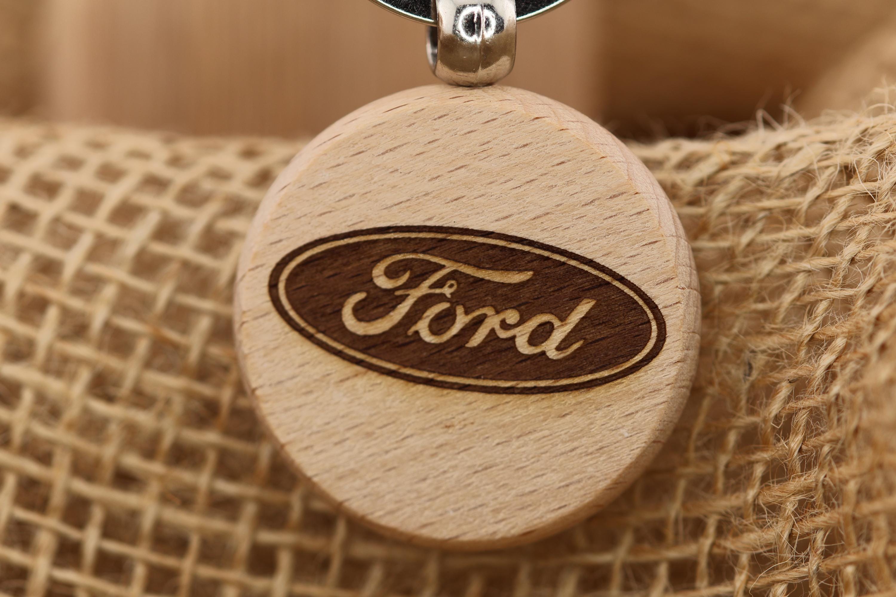 Laser Engraved Ford Keychain / Bag Charm: hardwood & stainless steel keyring