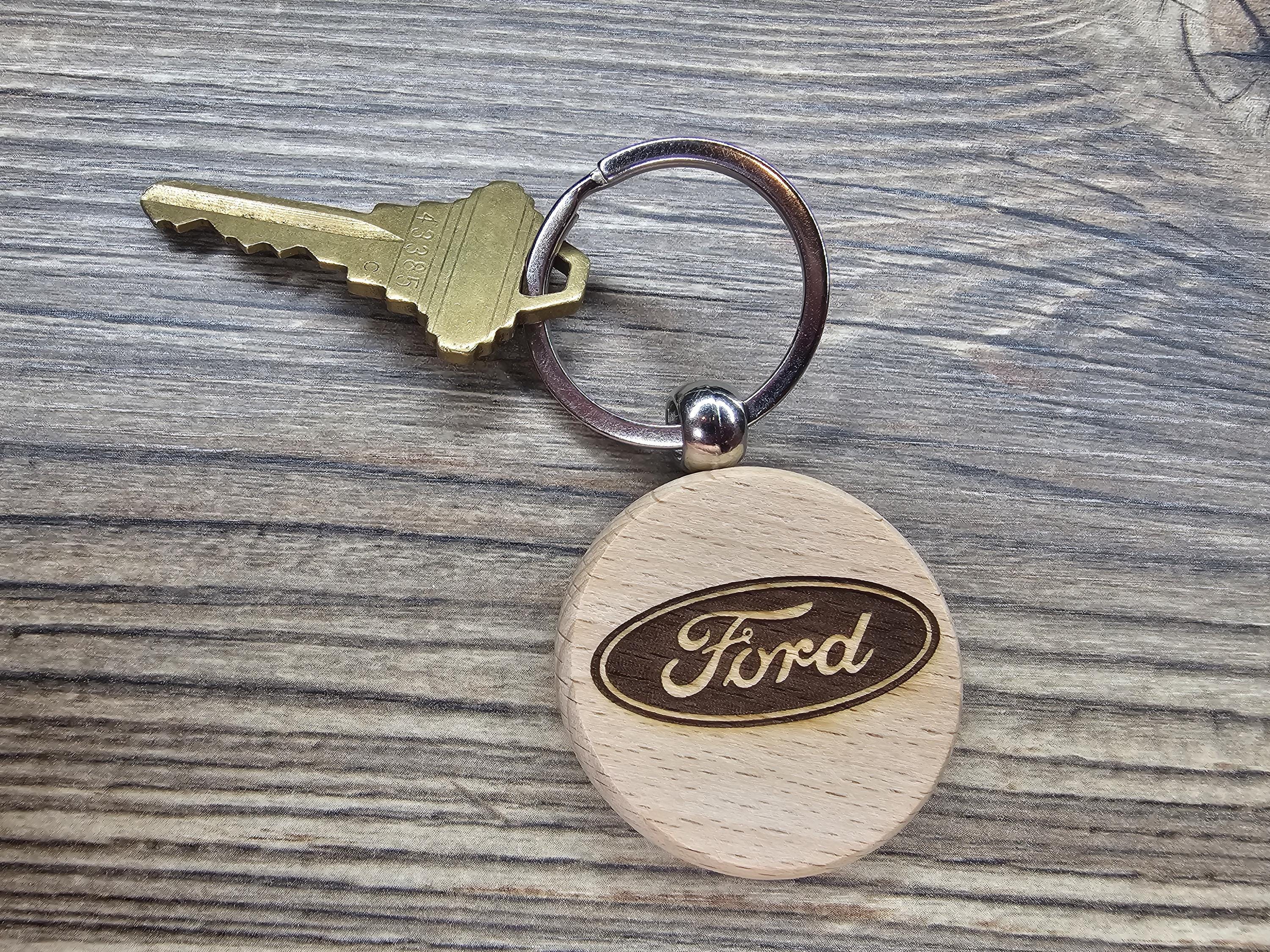 Laser Engraved Ford Keychain / Bag Charm: hardwood & stainless steel keyring