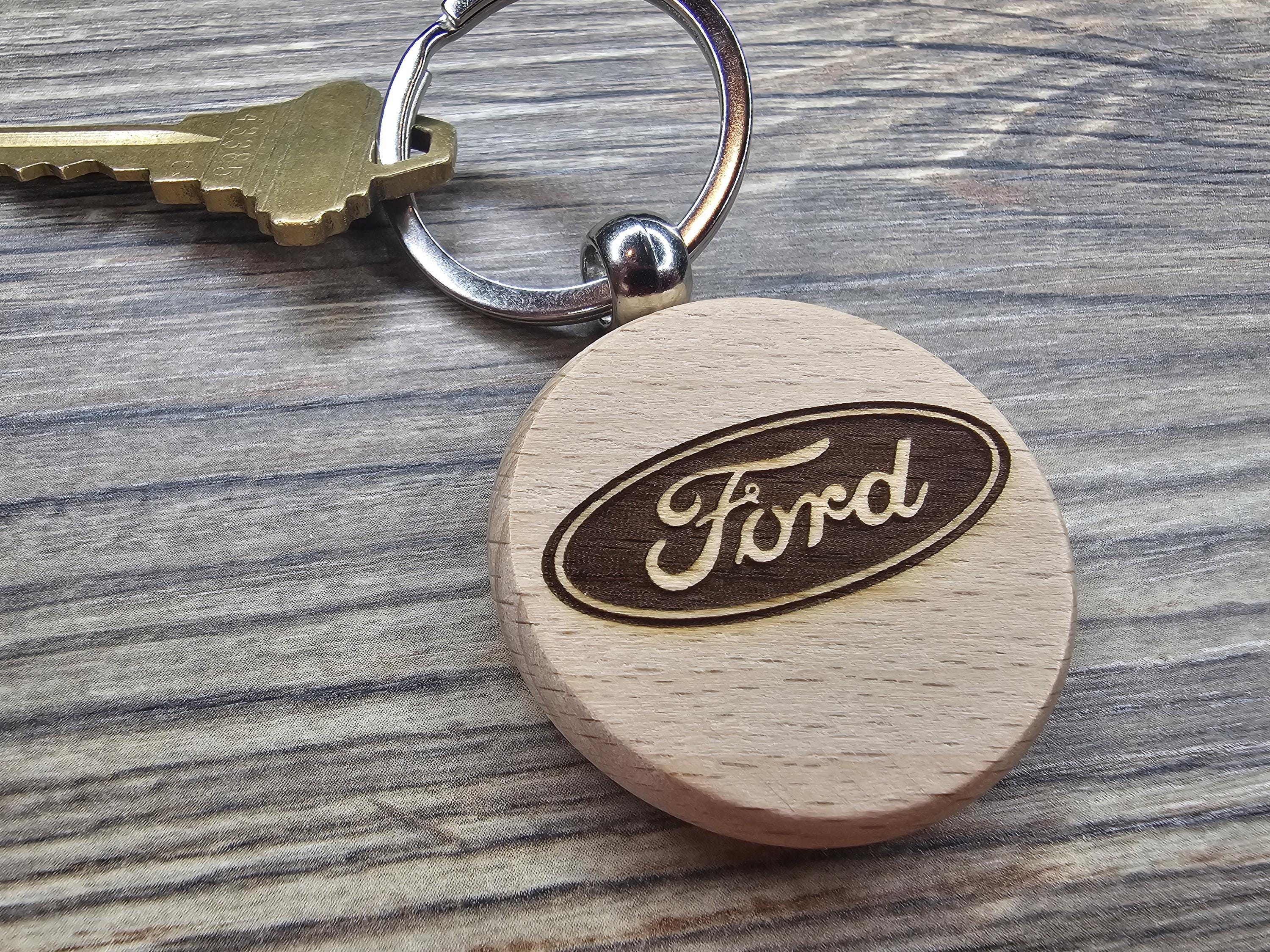 Laser Engraved Ford Keychain / Bag Charm: hardwood & stainless steel keyring