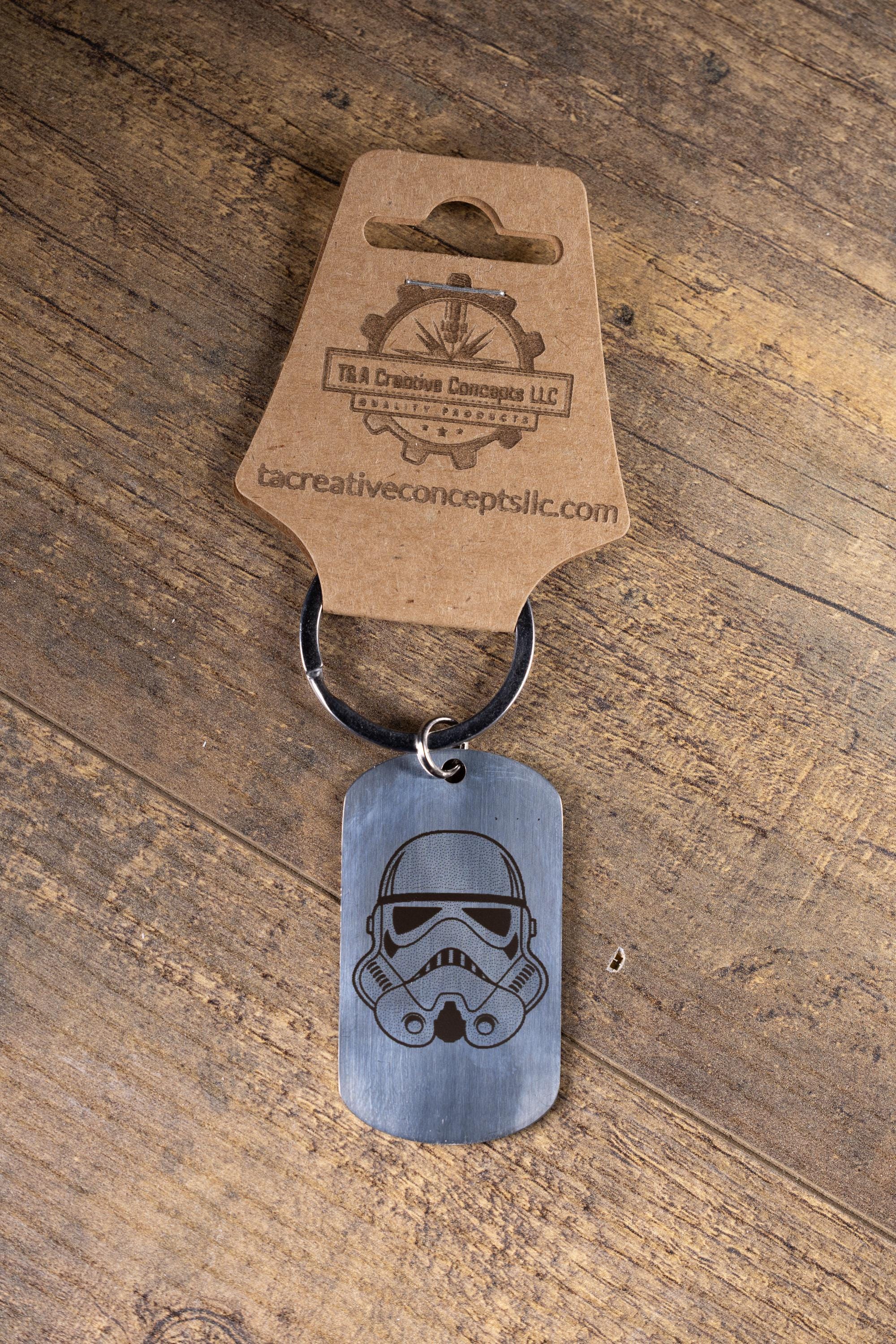 Polished stainless steel star wars stormtrooper keychain | laser engraved both sides | sci-fi gift | durable shiny key ring