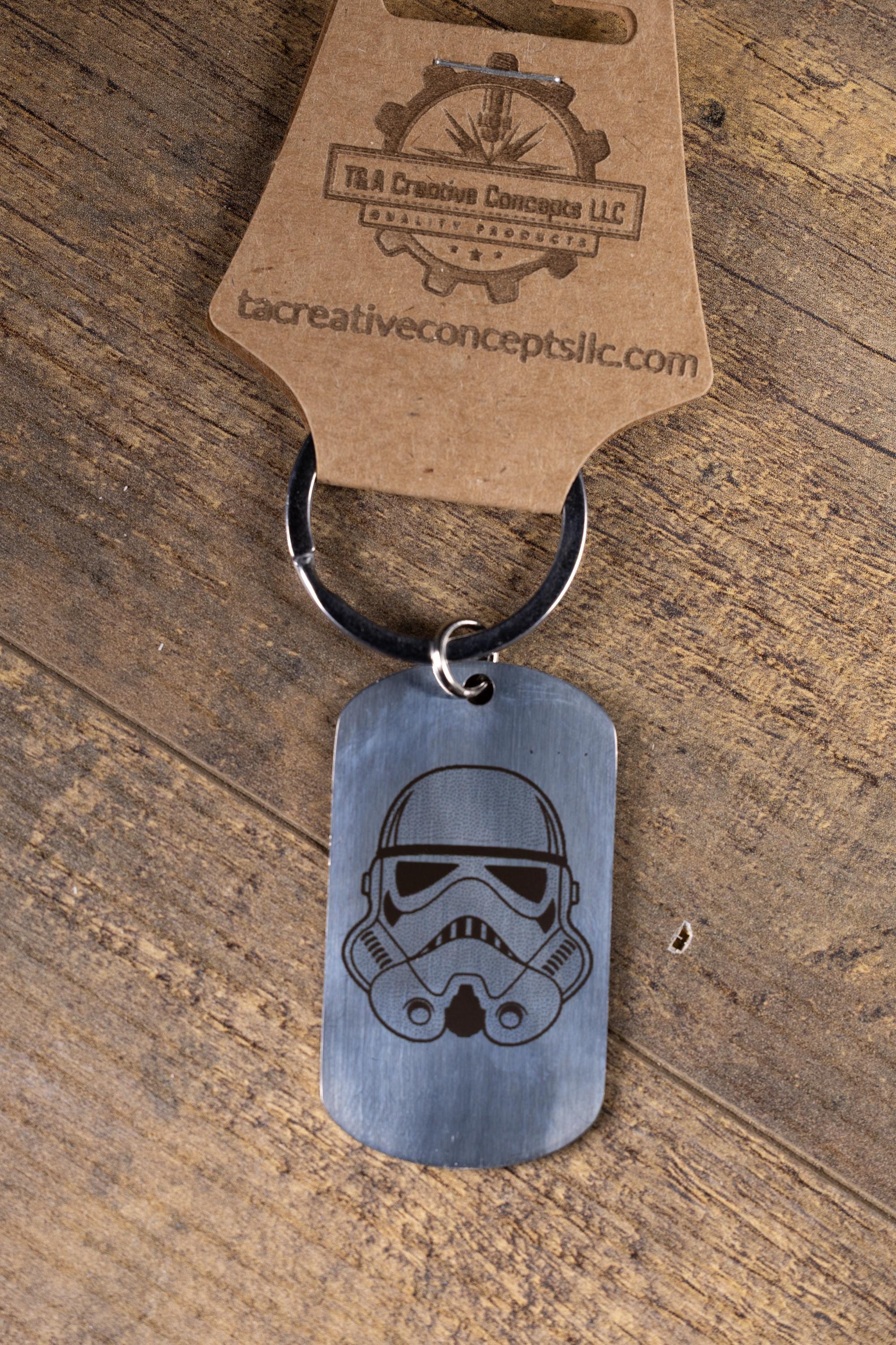Polished stainless steel star wars stormtrooper keychain | laser engraved both sides | sci-fi gift | durable shiny key ring