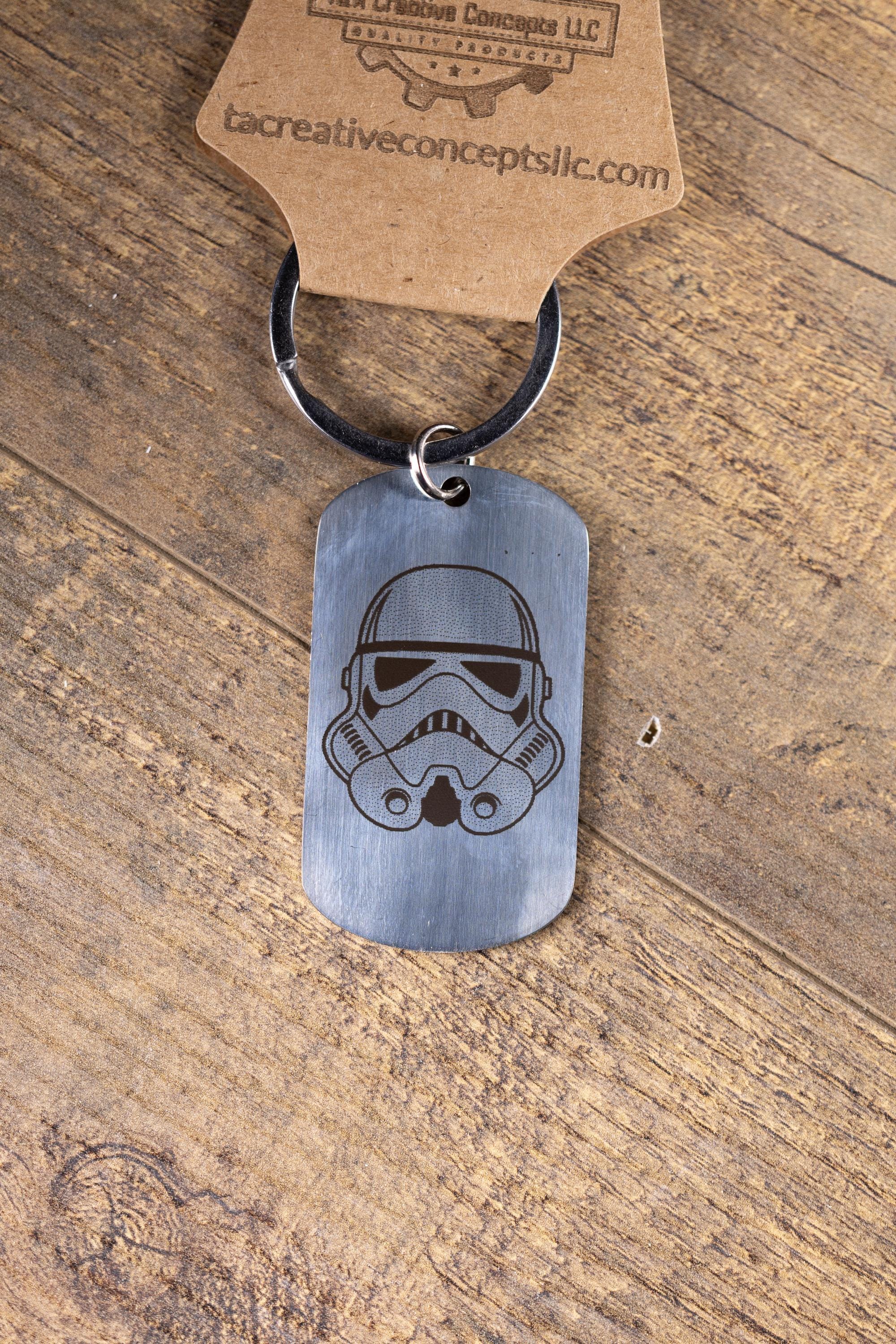 Polished stainless steel star wars stormtrooper keychain | laser engraved both sides | sci-fi gift | durable shiny key ring