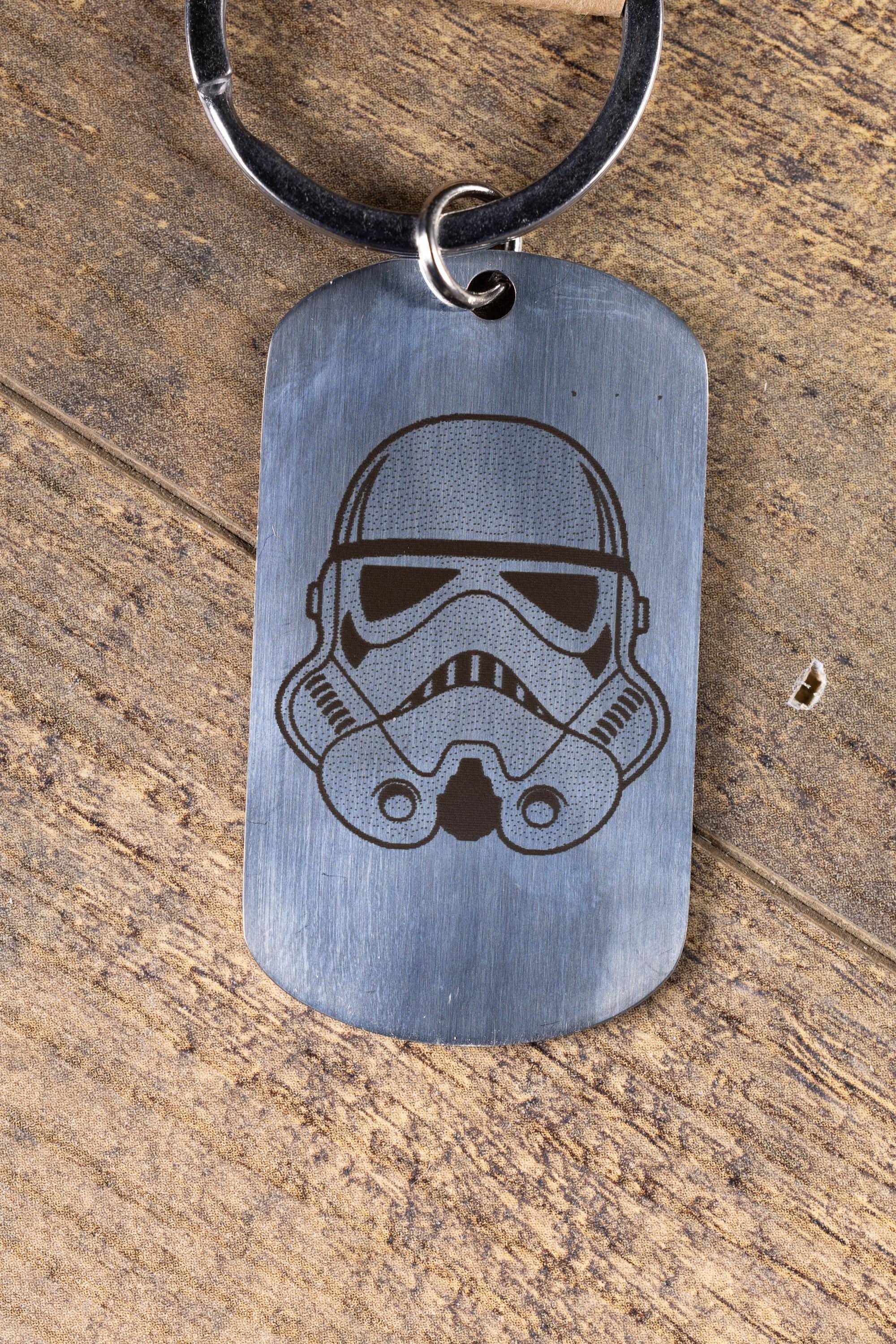 Polished stainless steel star wars stormtrooper keychain | laser engraved both sides | sci-fi gift | durable shiny key ring