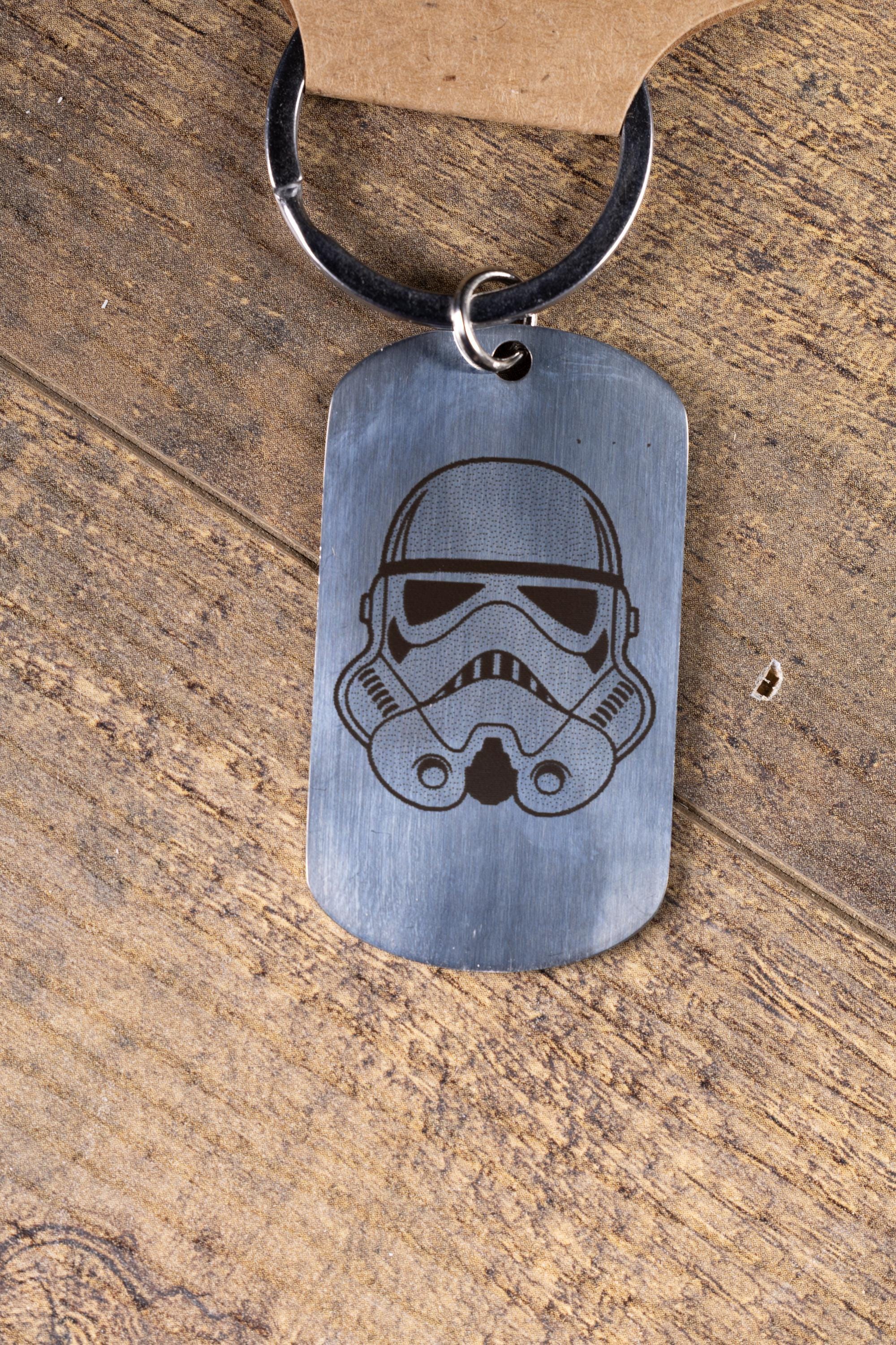 Polished stainless steel star wars stormtrooper keychain | laser engraved both sides | sci-fi gift | durable shiny key ring