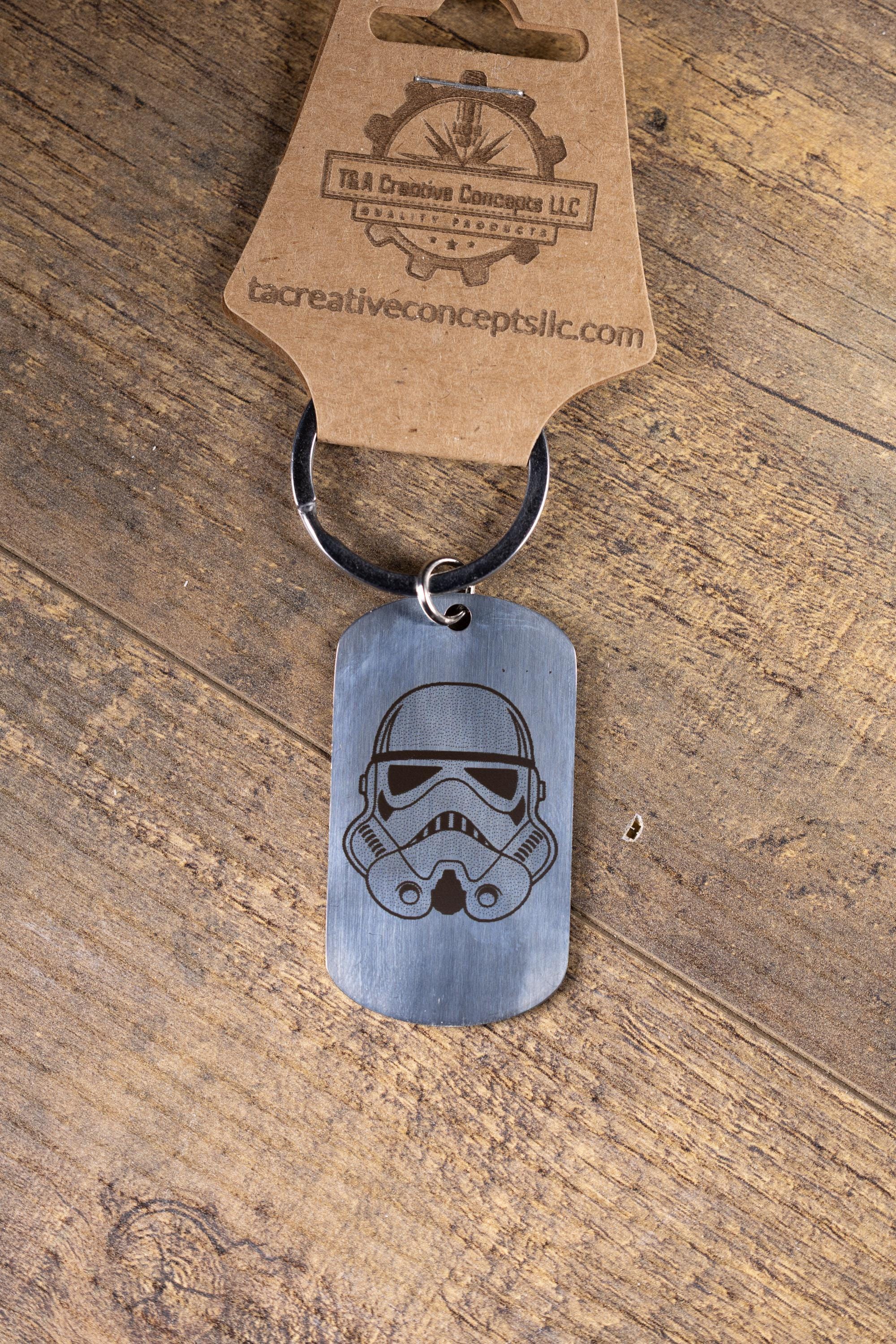 Polished stainless steel star wars stormtrooper keychain | laser engraved both sides | sci-fi gift | durable shiny key ring