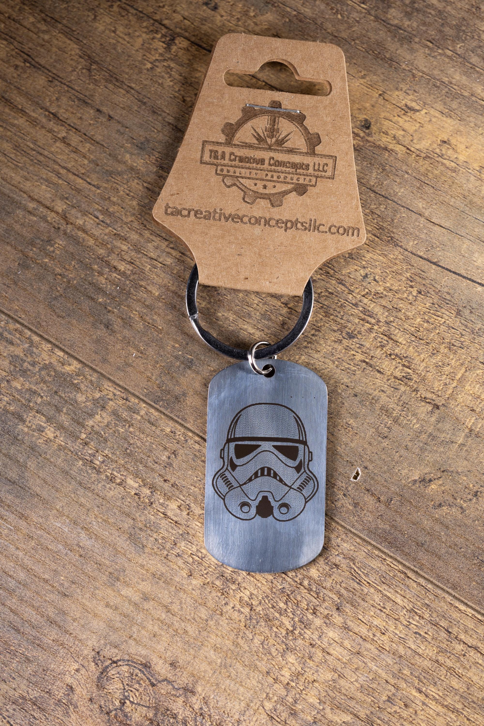 Polished stainless steel star wars stormtrooper keychain | laser engraved both sides | sci-fi gift | durable shiny key ring