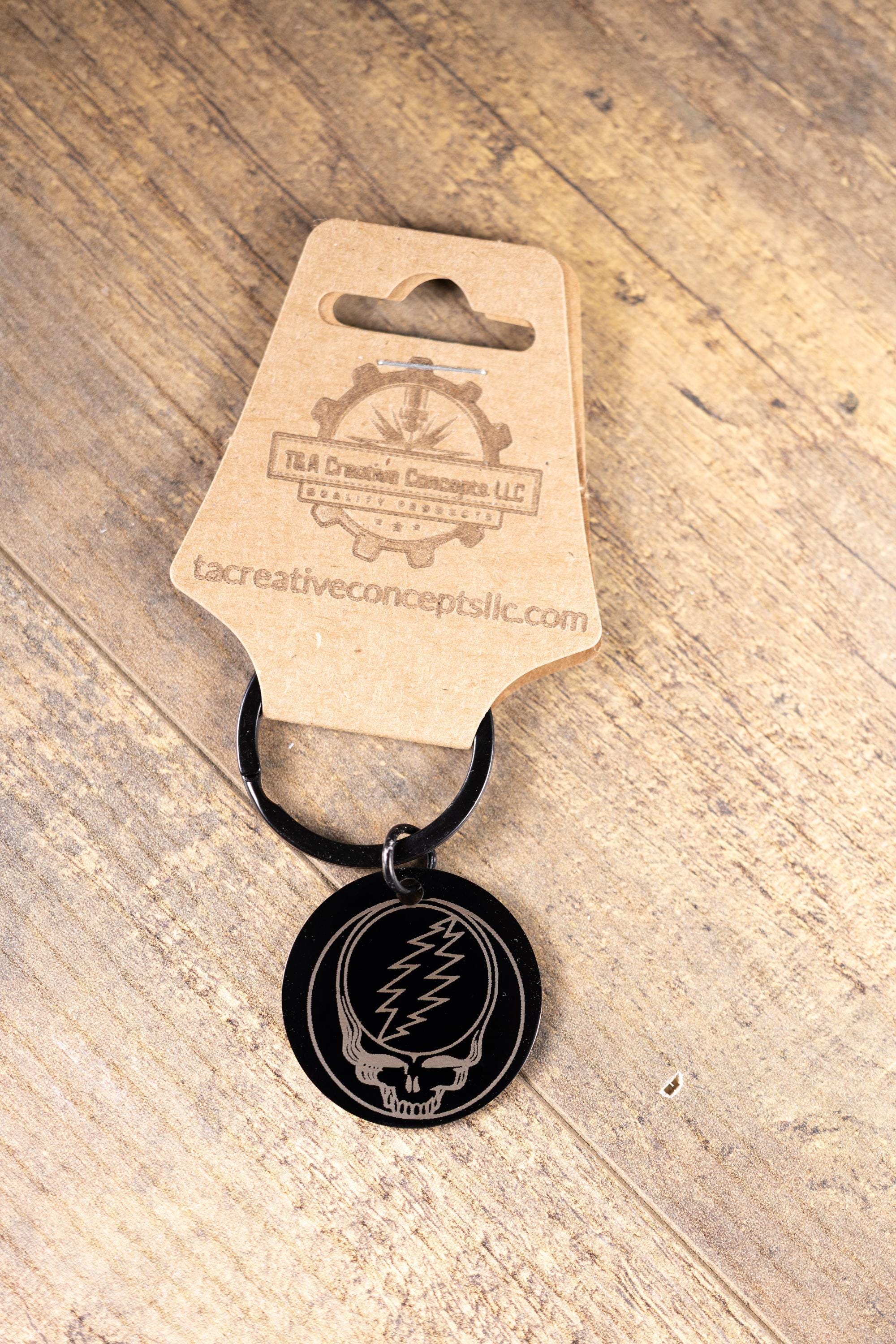 Black stainless steel grateful dead “steal your face” keychain | laser engraved both sides | deadhead gift | durable key ring