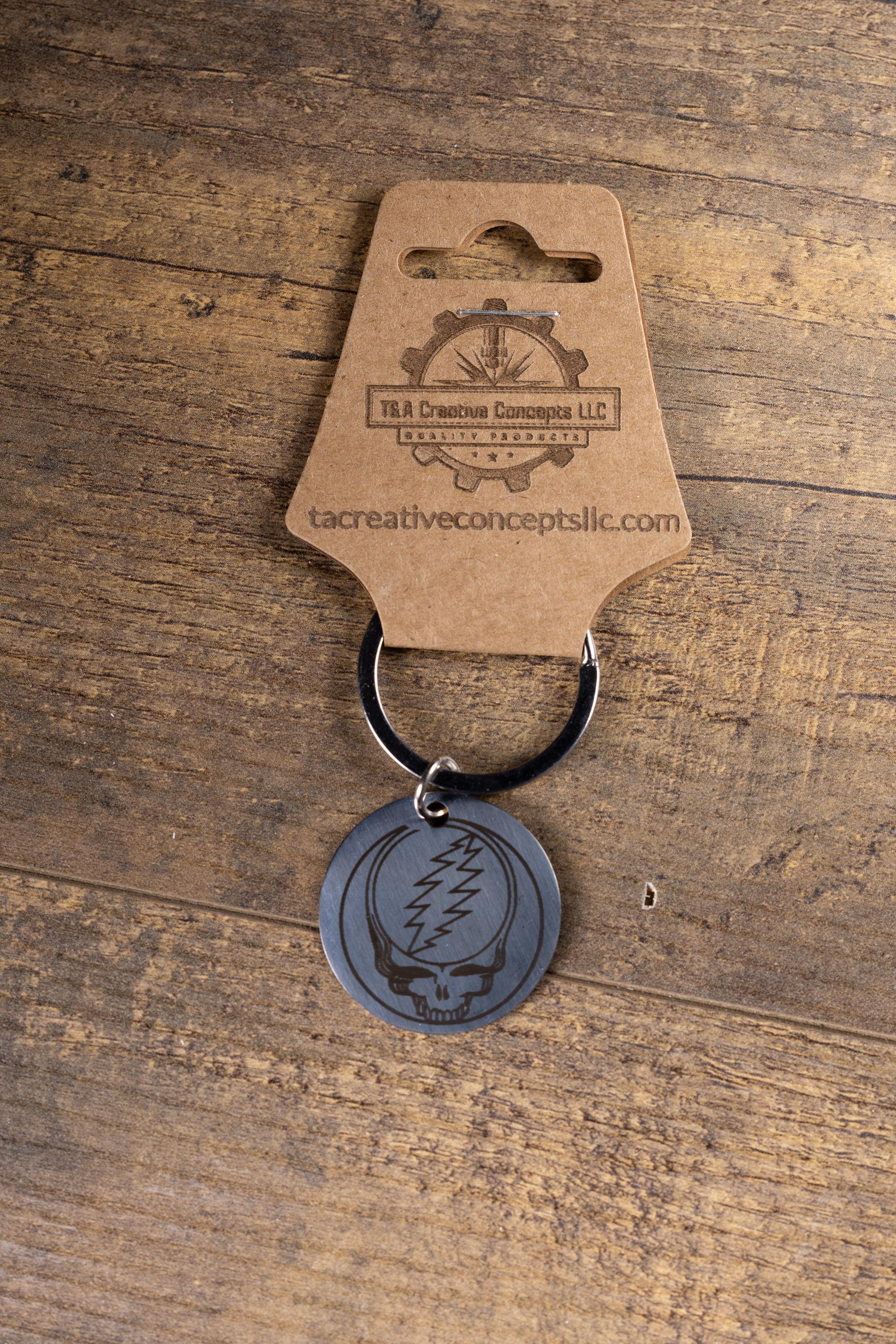 Polished stainless steel grateful dead “steal your face” keychain | laser engraved both sides | deadhead gift | music key ring