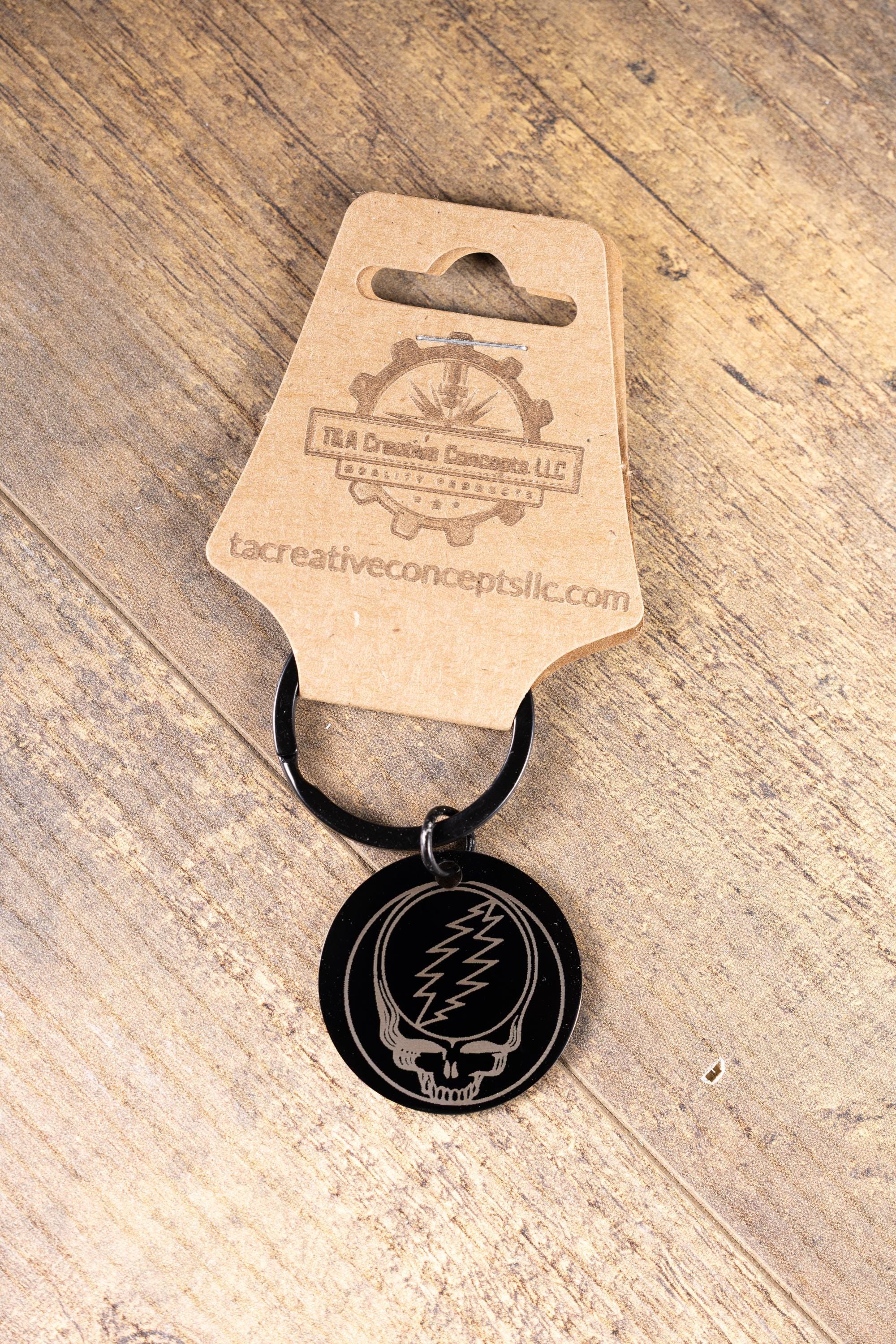 Black stainless steel grateful dead “steal your face” keychain | laser engraved both sides | deadhead gift | durable key ring