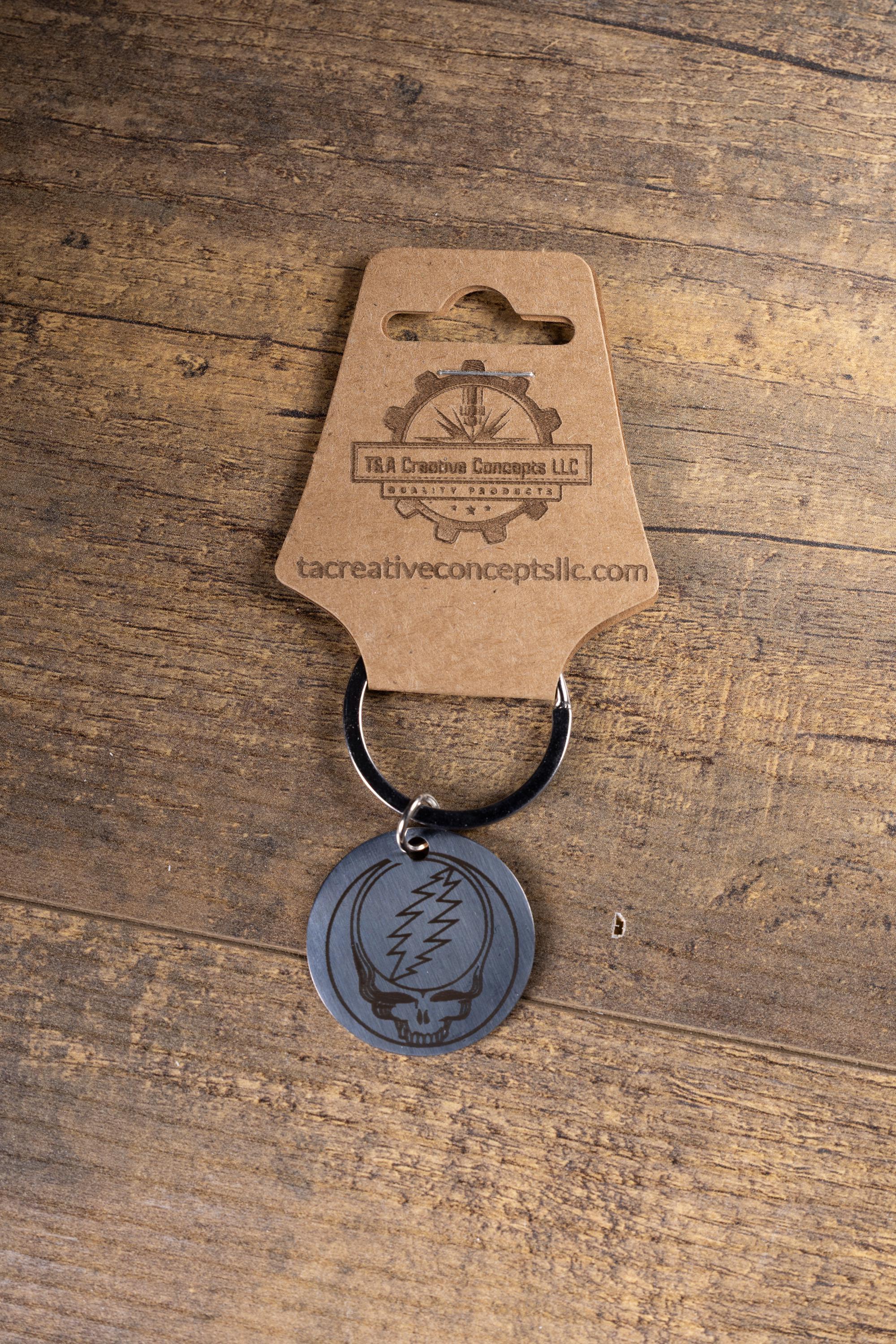 Polished stainless steel grateful dead “steal your face” keychain | laser engraved both sides | deadhead gift | music key ring