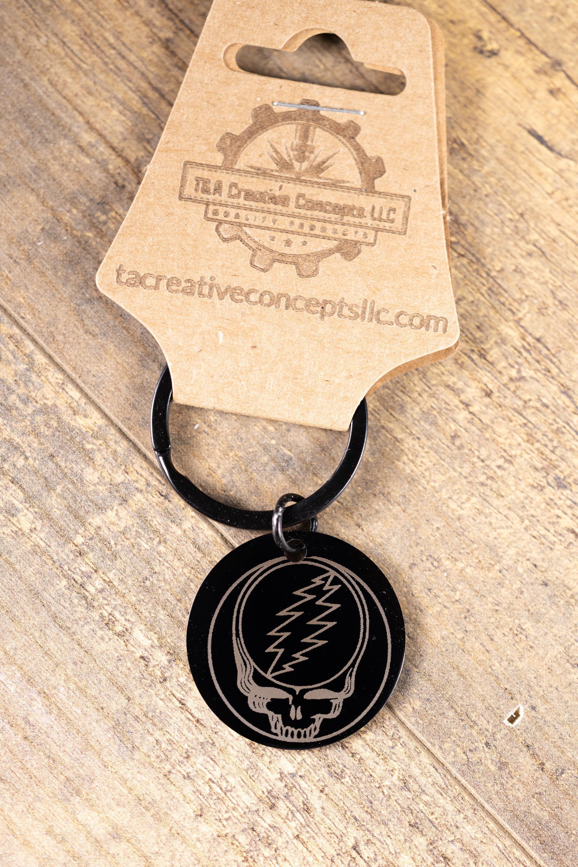 Black stainless steel grateful dead “steal your face” keychain | laser engraved both sides | deadhead gift | durable key ring