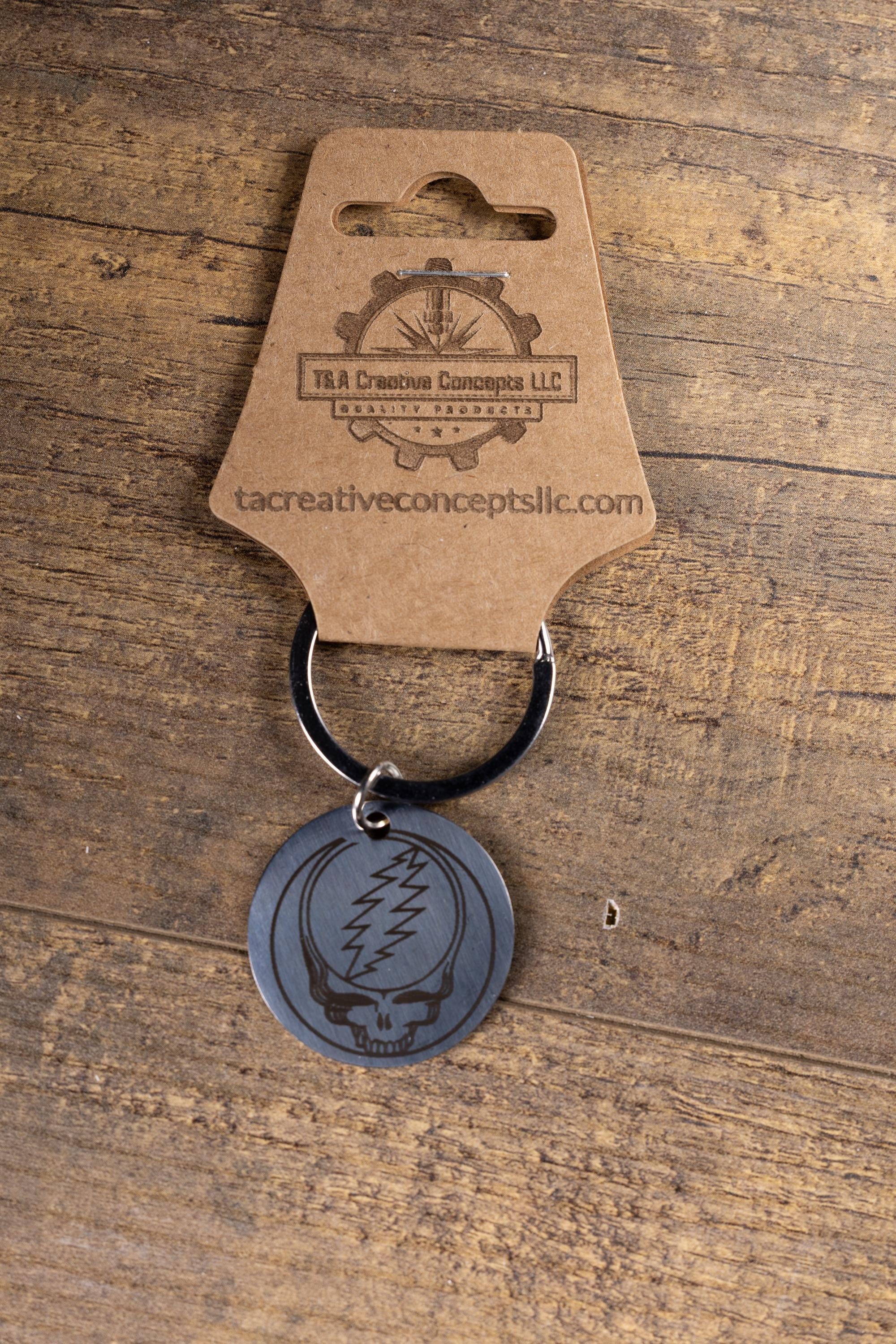 Polished stainless steel grateful dead “steal your face” keychain | laser engraved both sides | deadhead gift | music key ring