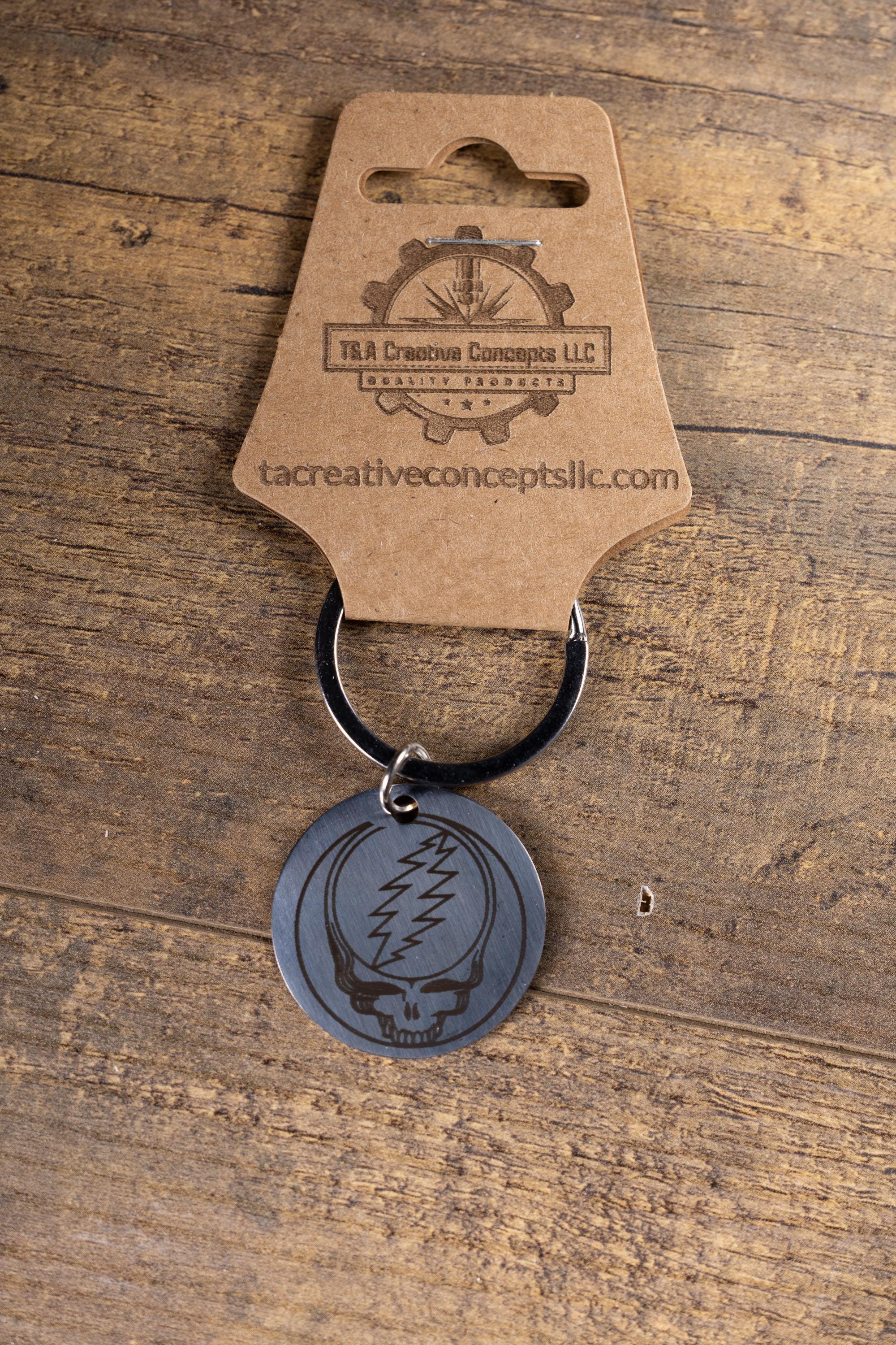 Polished stainless steel grateful dead “steal your face” keychain | laser engraved both sides | deadhead gift | music key ring