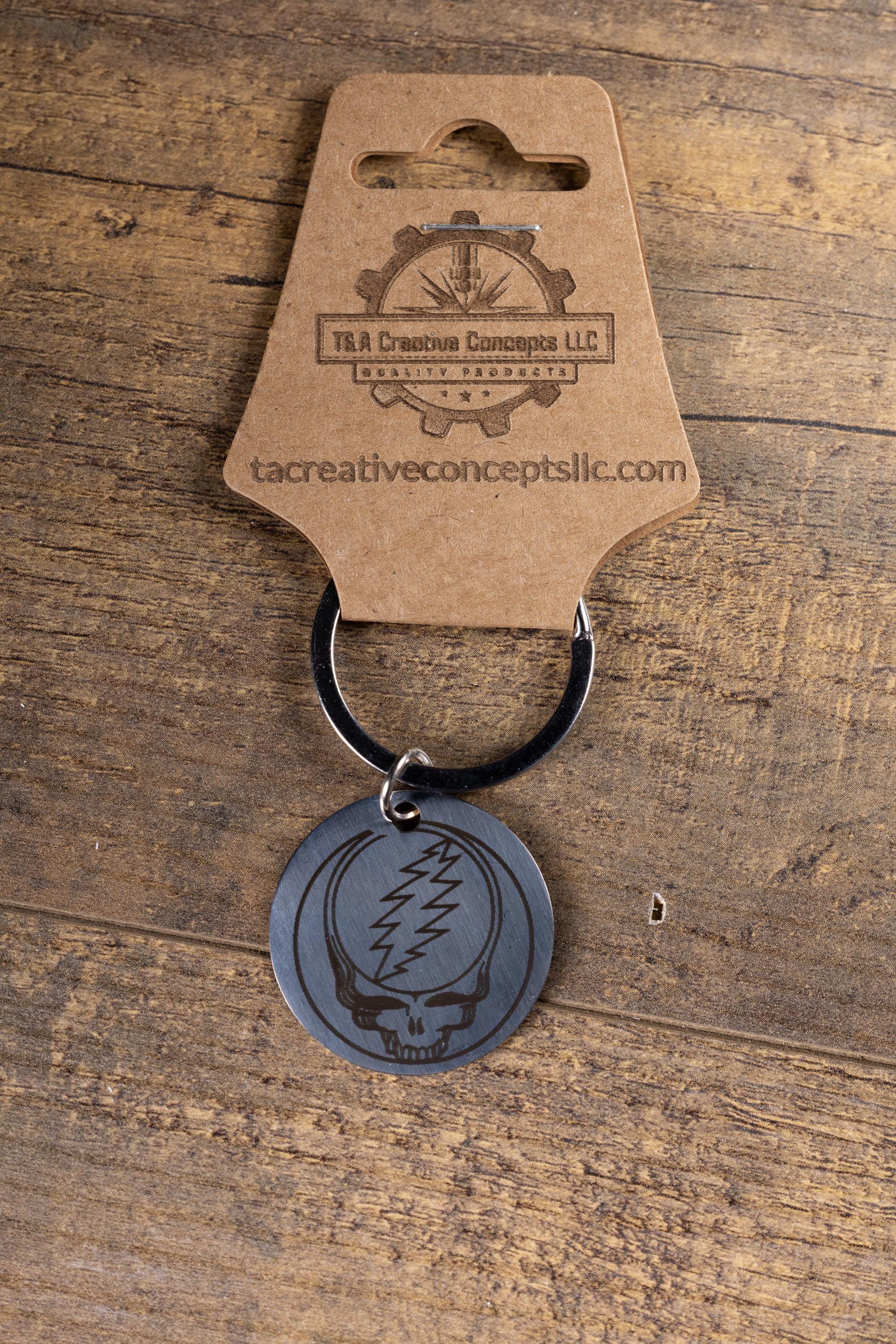 Polished stainless steel grateful dead “steal your face” keychain | laser engraved both sides | deadhead gift | music key ring