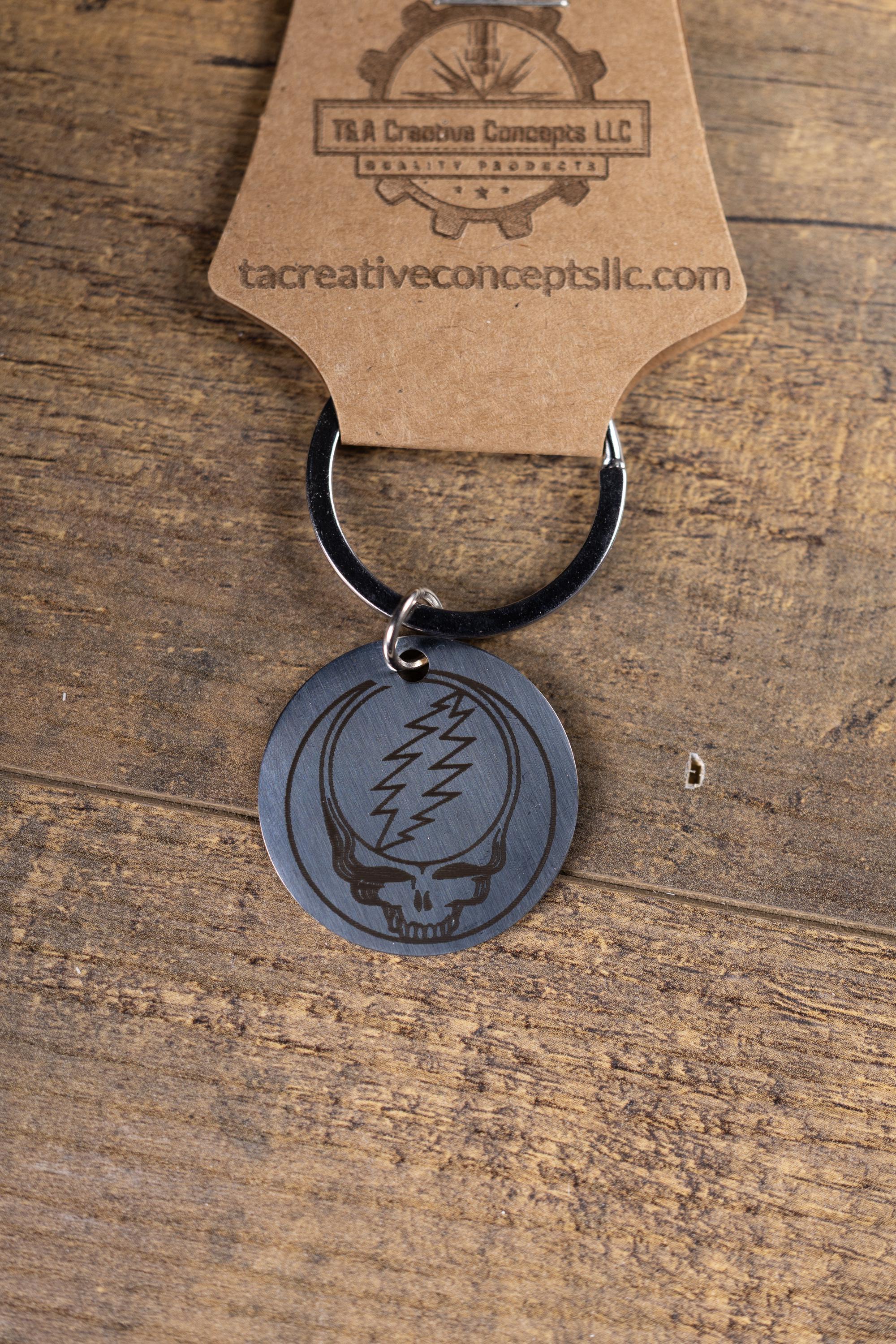 Polished stainless steel grateful dead “steal your face” keychain | laser engraved both sides | deadhead gift | music key ring