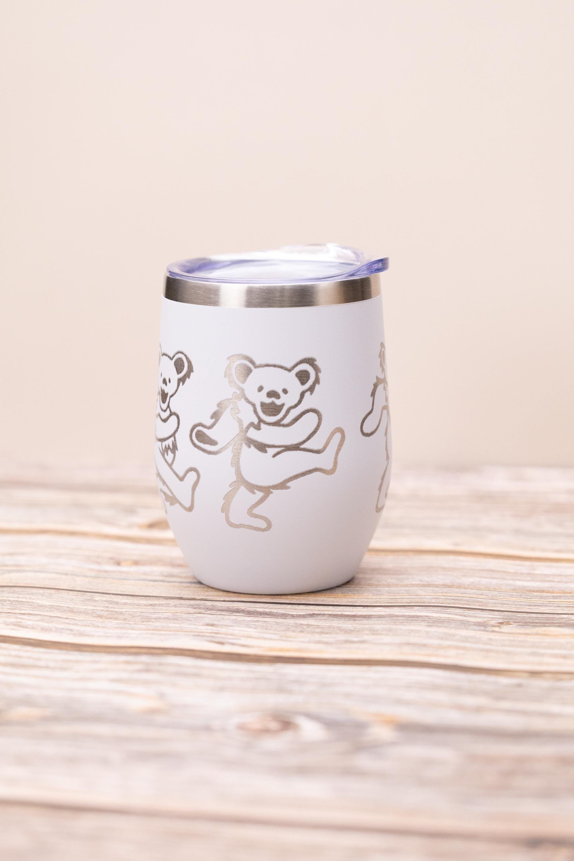 Grateful dead -  dead bears wine tumbler 12 oz | laser engraved stainless steel cup with lid | fun gift for deadheads & music fans